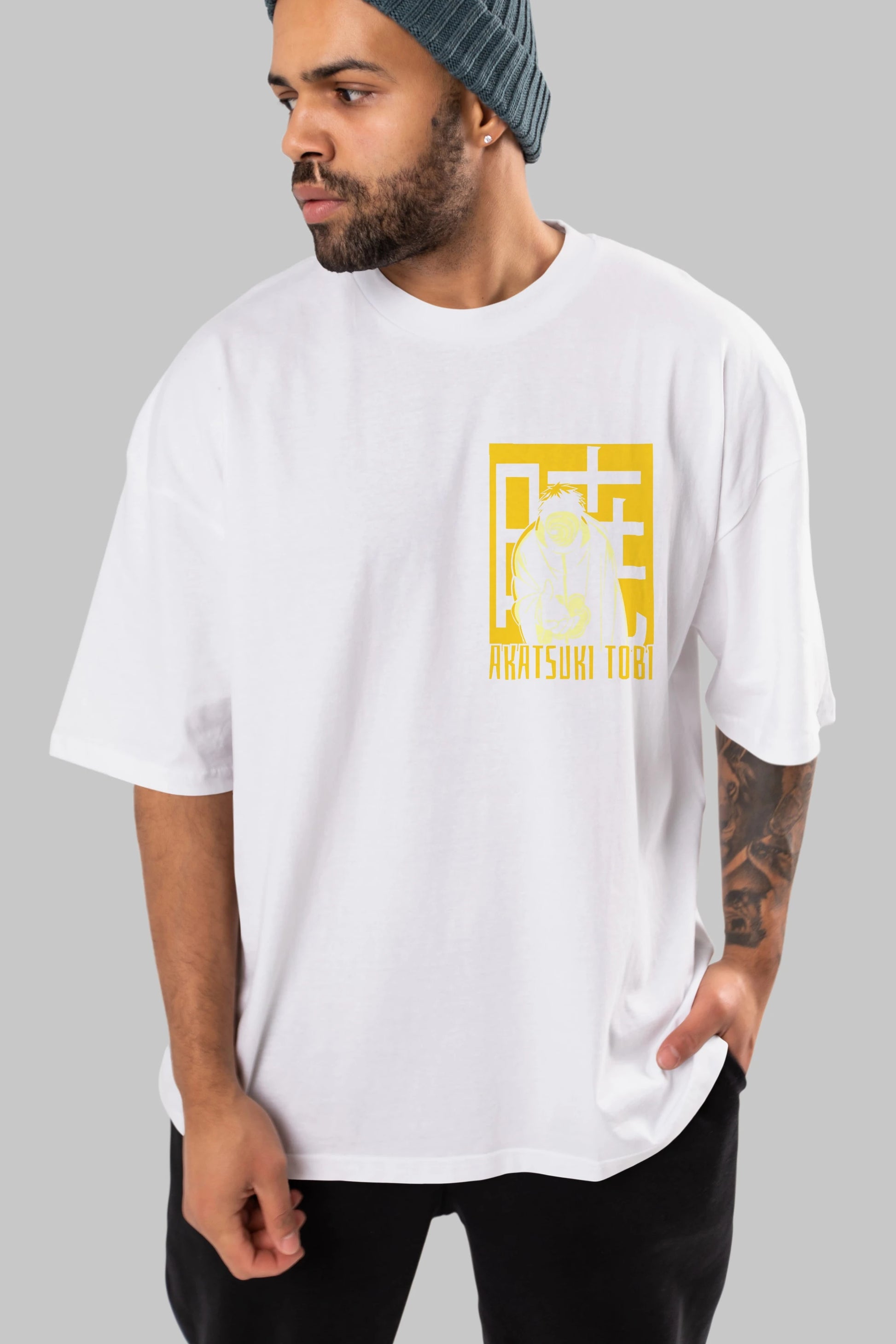 AKATSUKI OBITO NARUTO Ön Sol Baskılı Oversize t-shirt Erkek Kadın Unisex %100 Pamuk Bisiklet Yaka tişort