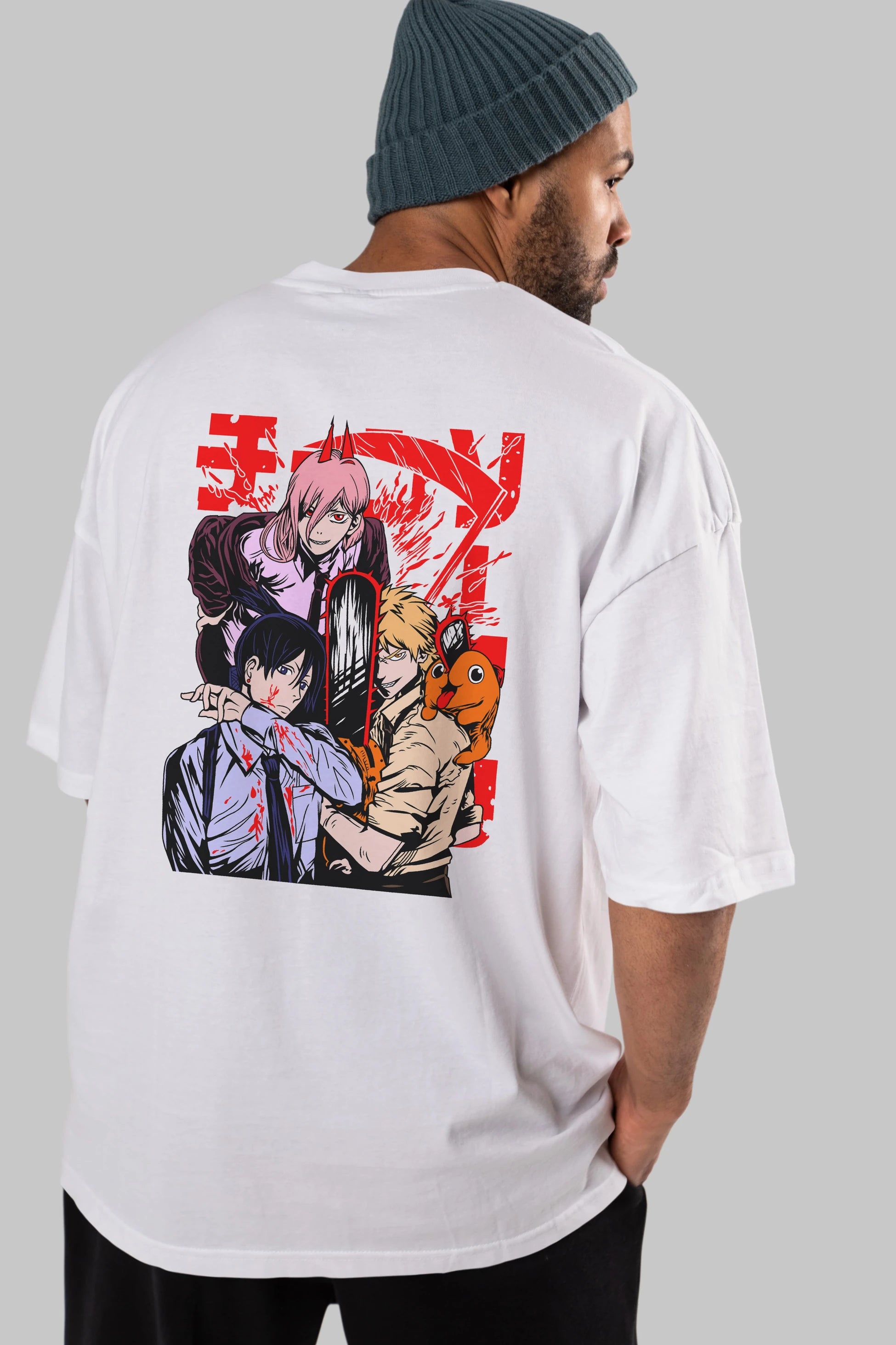 CHAINSAWMAN CREW Anime Arka Baskılı Oversize t-shirt Erkek Kadın Unisex
