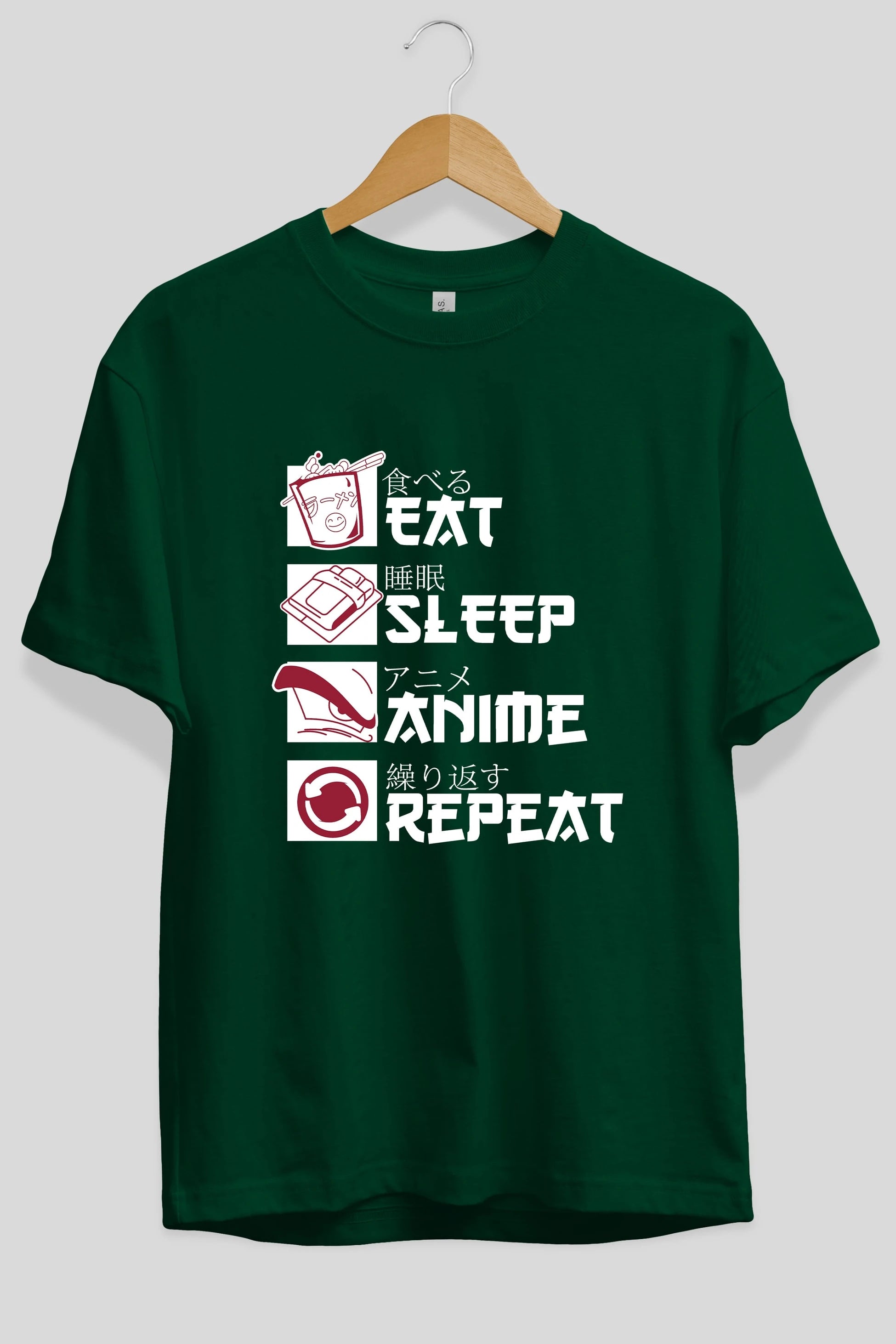 Eat, Sleep, Anime, Repeat Anime Ön Baskılı Oversize t-shirt %100 pamuk Erkek Kadın Unisex