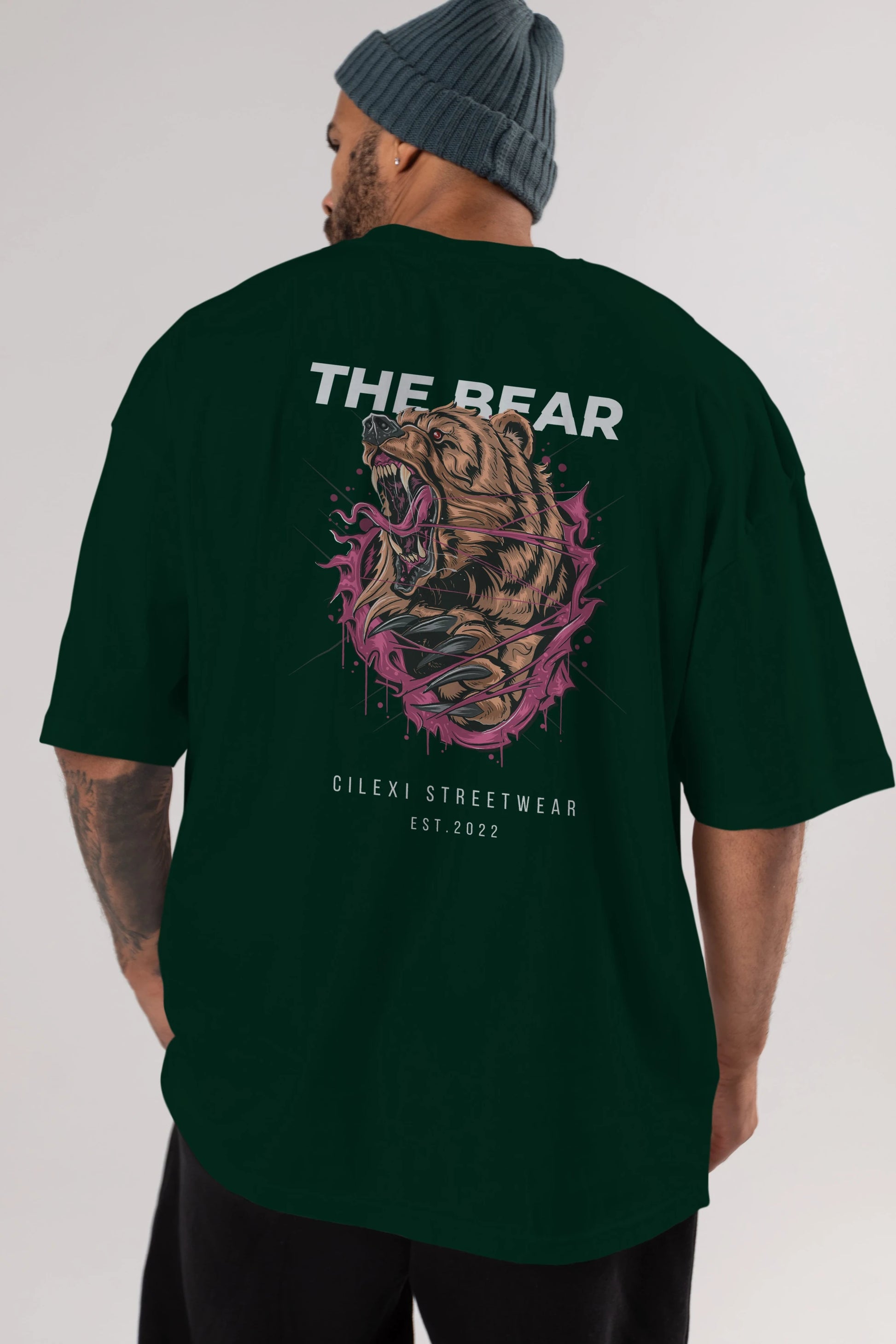 The Bear Arka Baskılı Oversize t-shirt Erkek Kadın Unisex %100 Pamuk