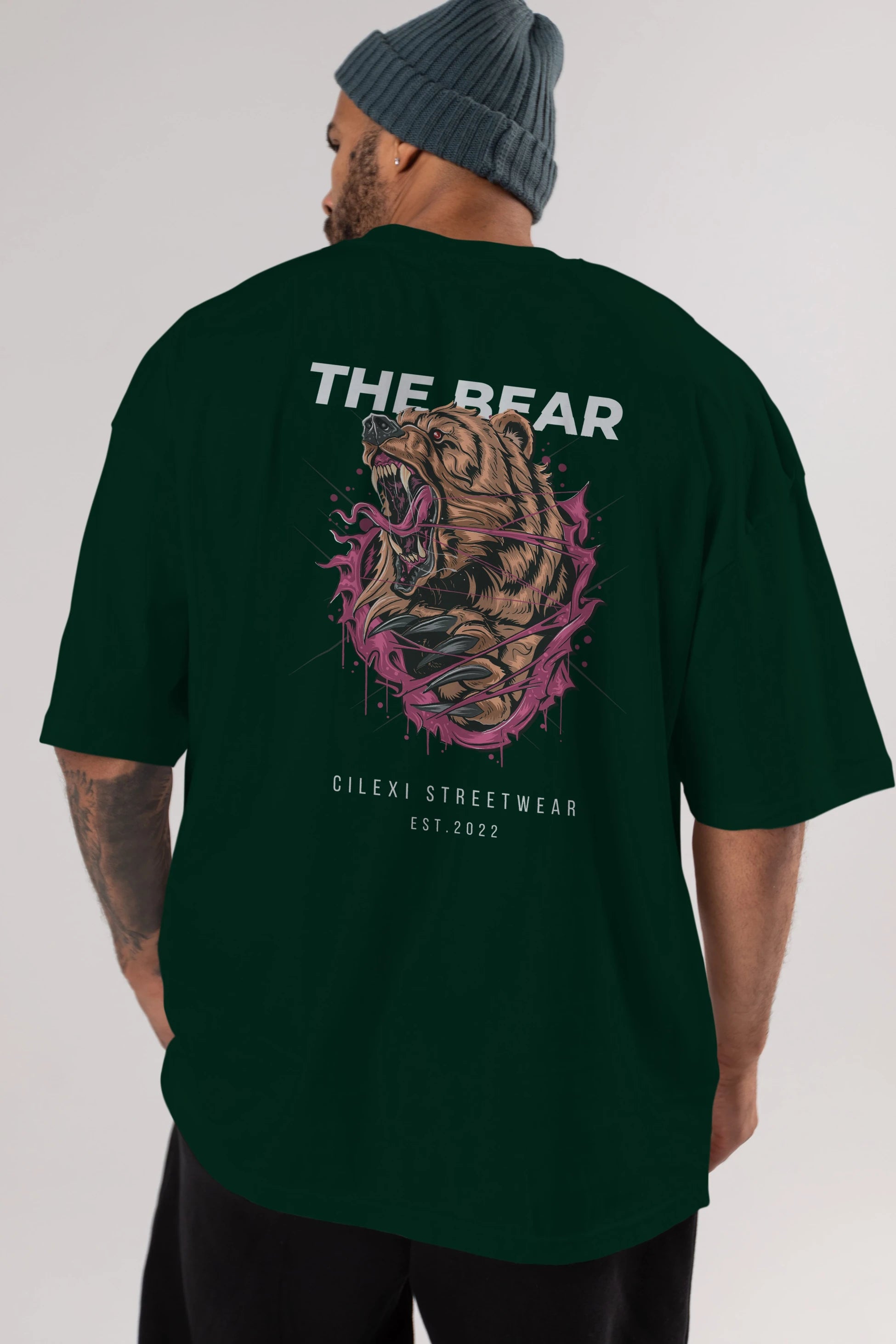 The Bear Arka Baskılı Oversize t-shirt Erkek Kadın Unisex %100 Pamuk