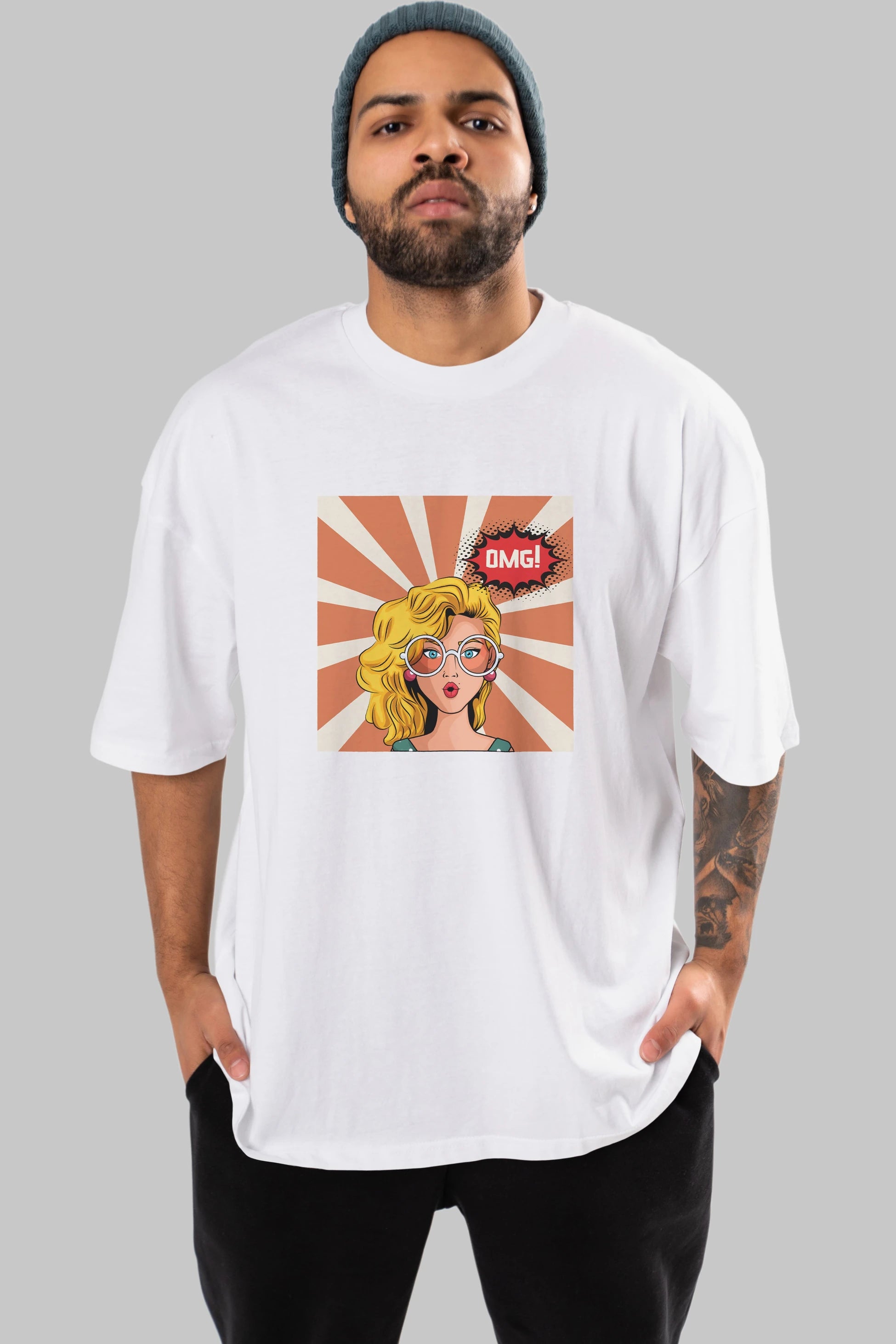 OMG Yazılı Retro Ön Baskılı Oversize t-shirt Erkek Kadın Unisex