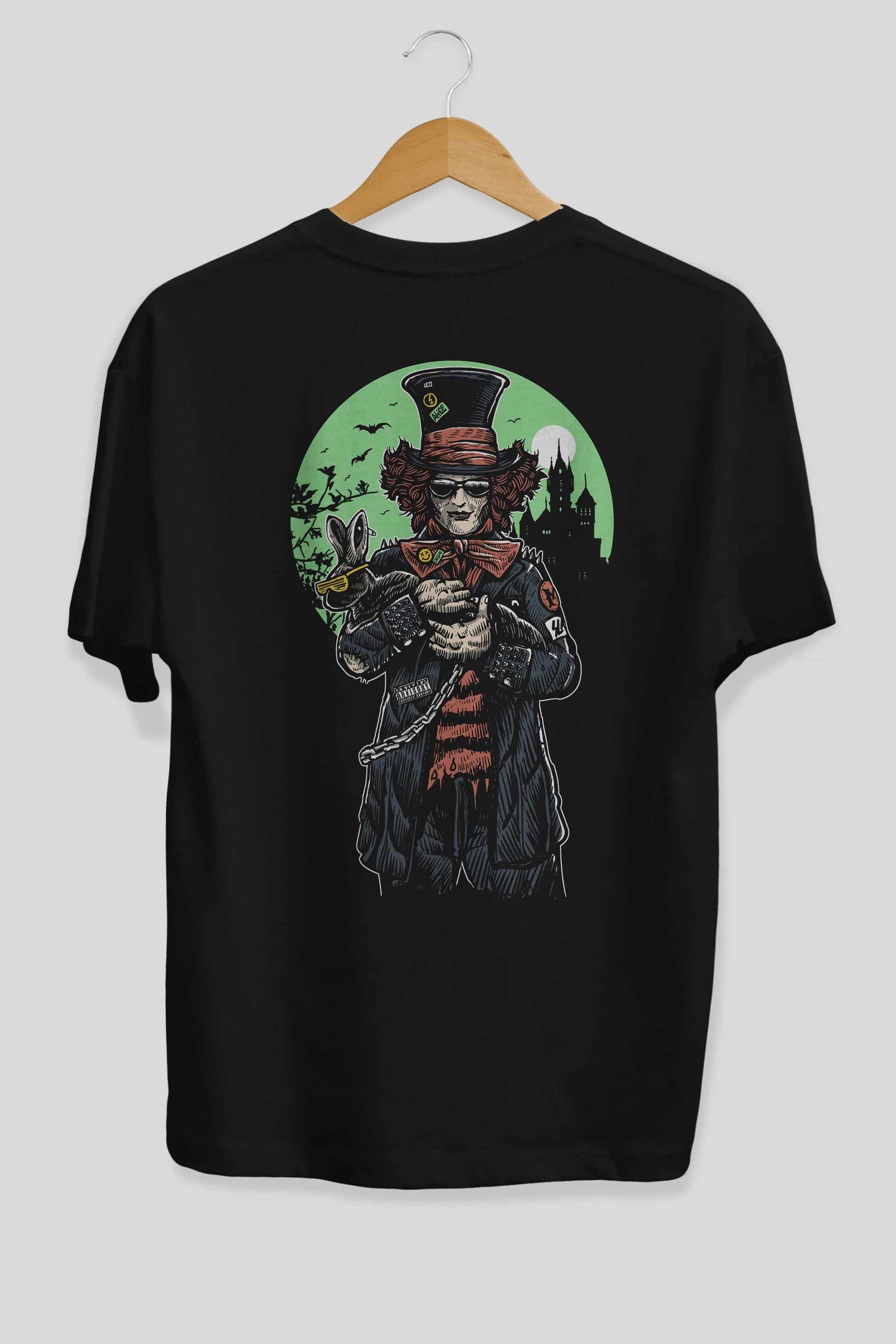 Mad Hatter Arka Baskılı Oversize t-shirt Erkek Kadın Unisex %100 Pamuk