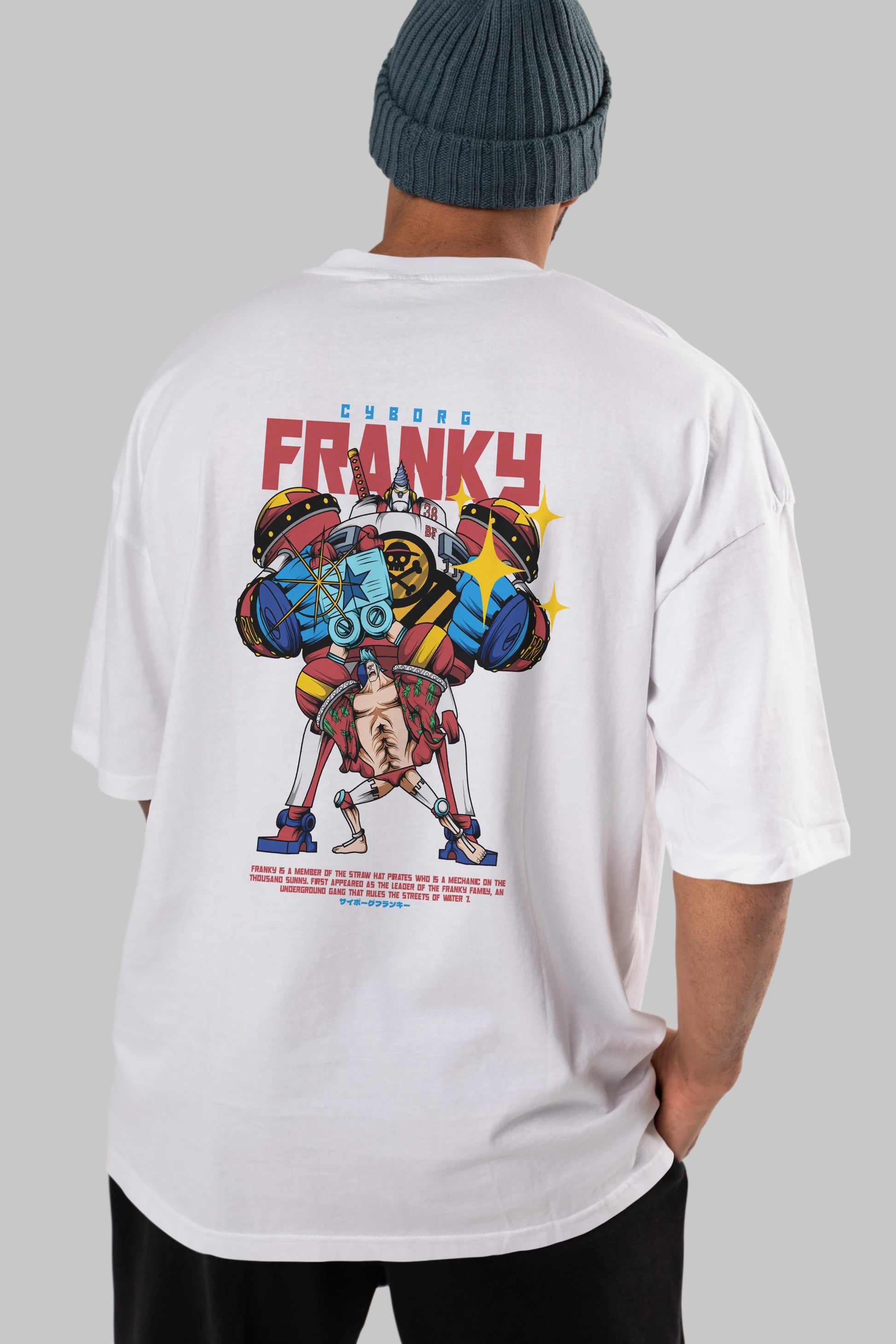 Cyborg Franky Anime Arka Baskılı Oversize t-shirt Erkek Kadın Unisex
