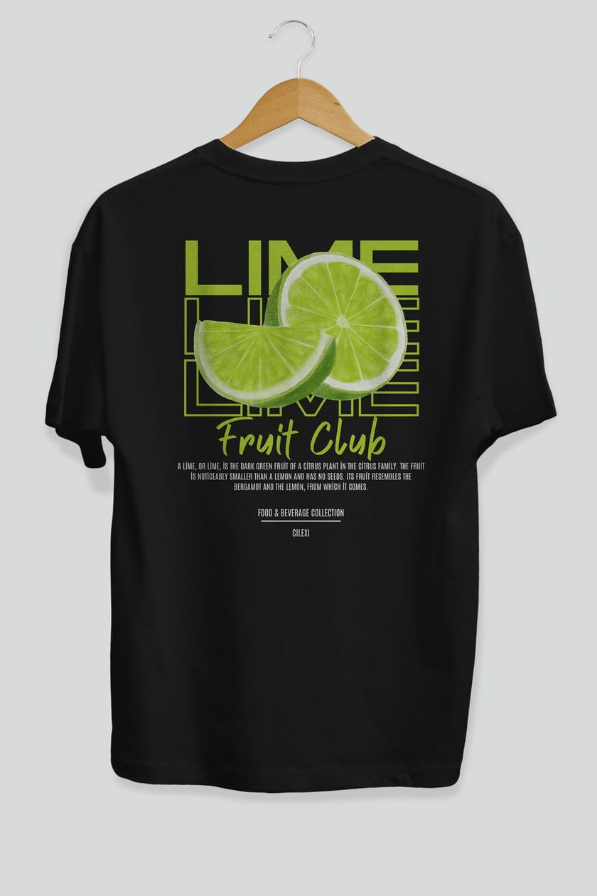 Lime Arka Baskılı Oversize t-shirt Erkek Kadın Pamuk Bisiklet Yaka tişort