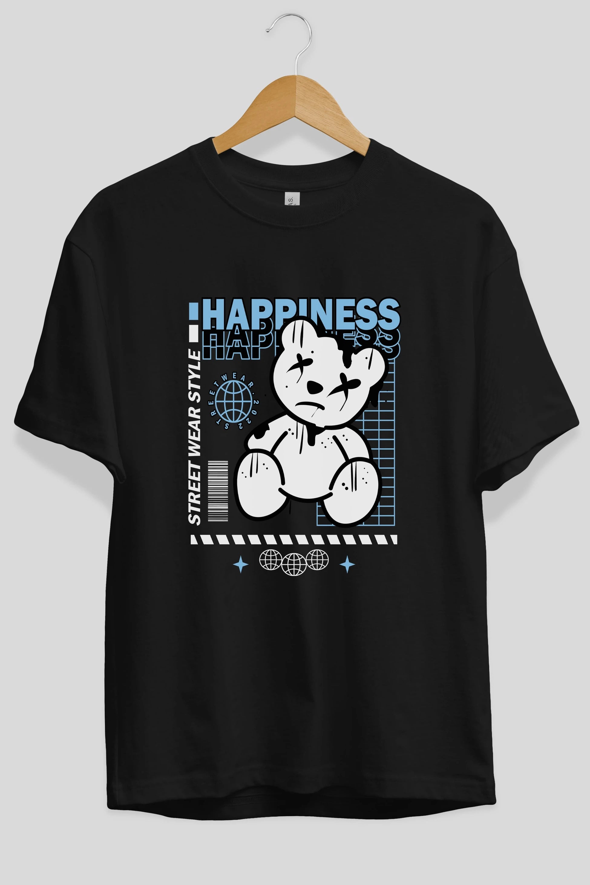 Happiness Bear 2 Ön Baskılı Oversize t-shirt Erkek Kadın Unisex