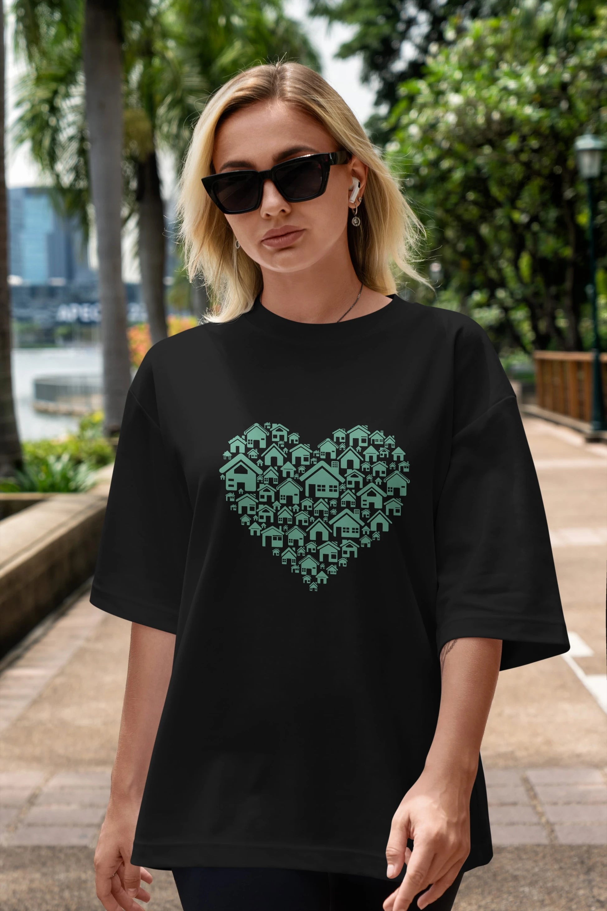 Home Heart Ön Baskılı Oversize t-shirt %100 pamuk Erkek Kadın Unisex