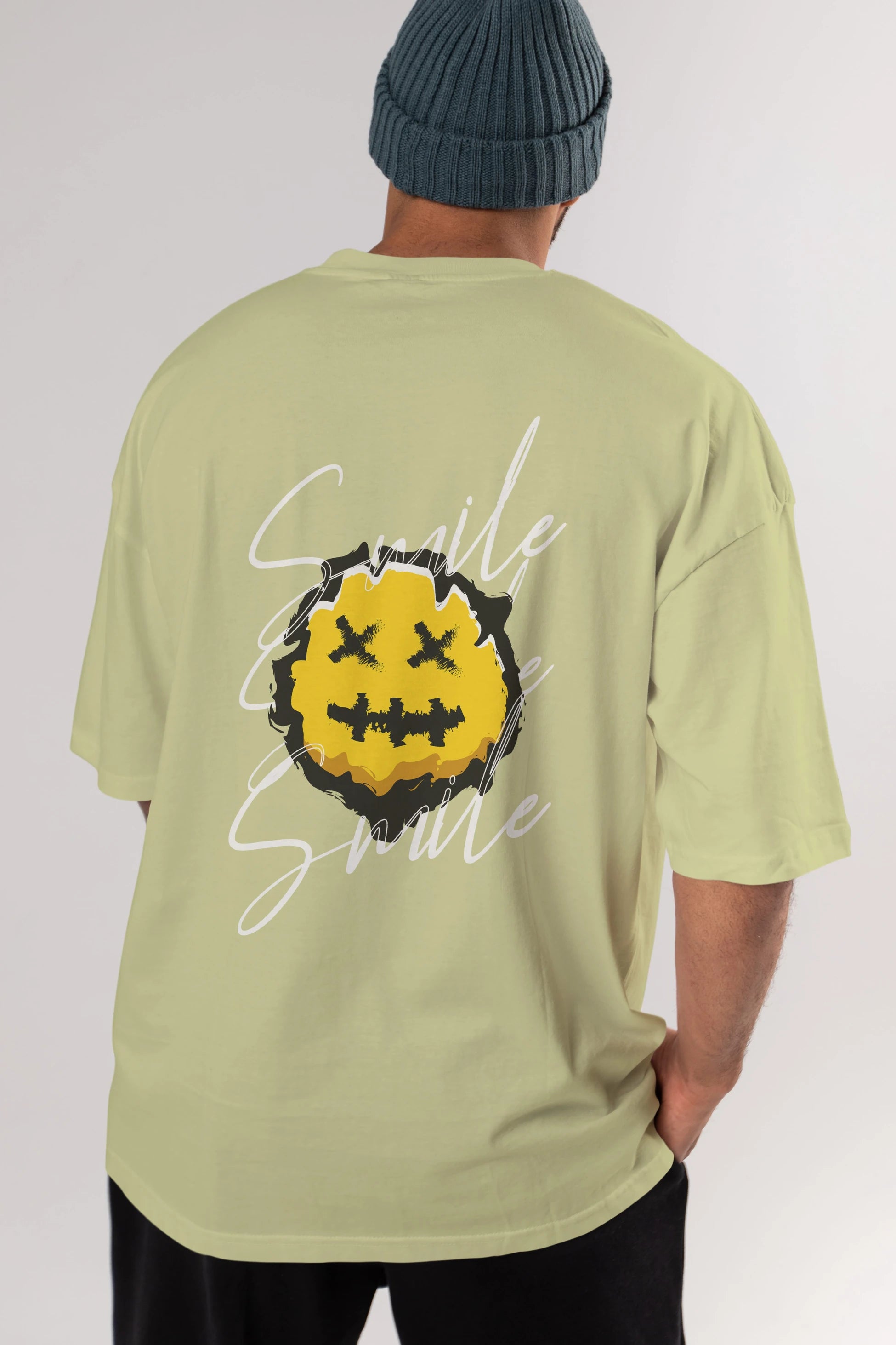 Smile Emoji Arka Baskılı Oversize t-shirt Erkek Kadın Unisex