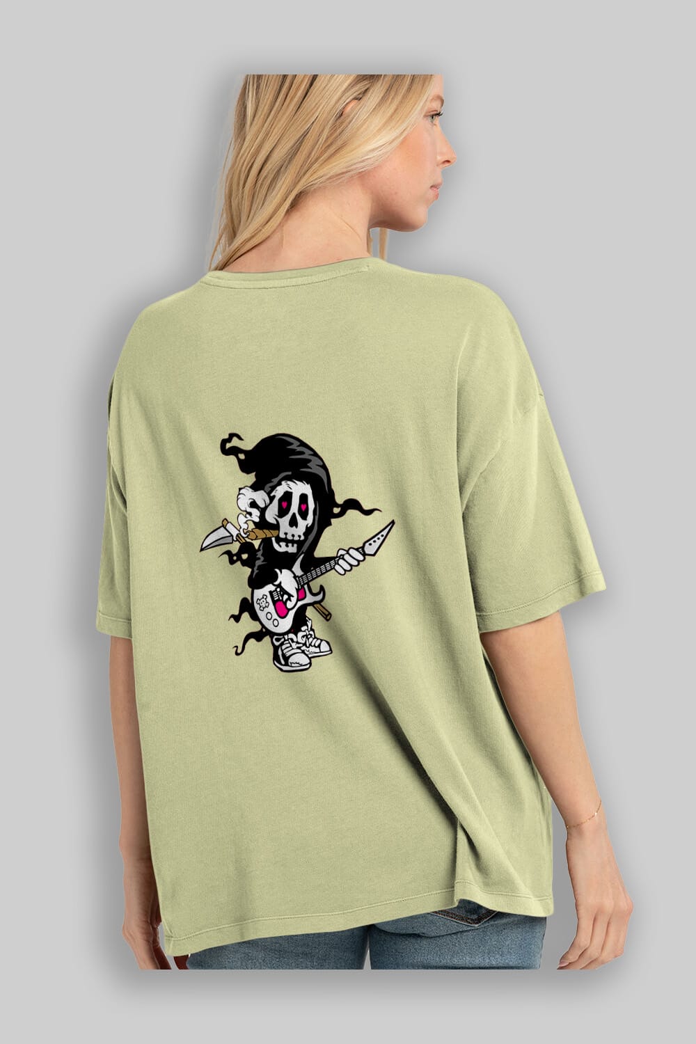Grim Rockstar Arka Baskılı Oversize t-shirt Erkek Kadın Unisex %100 Pamuk tişort