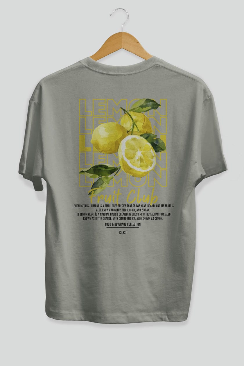 Lemon Arka Baskılı Oversize t-shirt Erkek Kadın Pamuk Bisiklet Yaka tişort