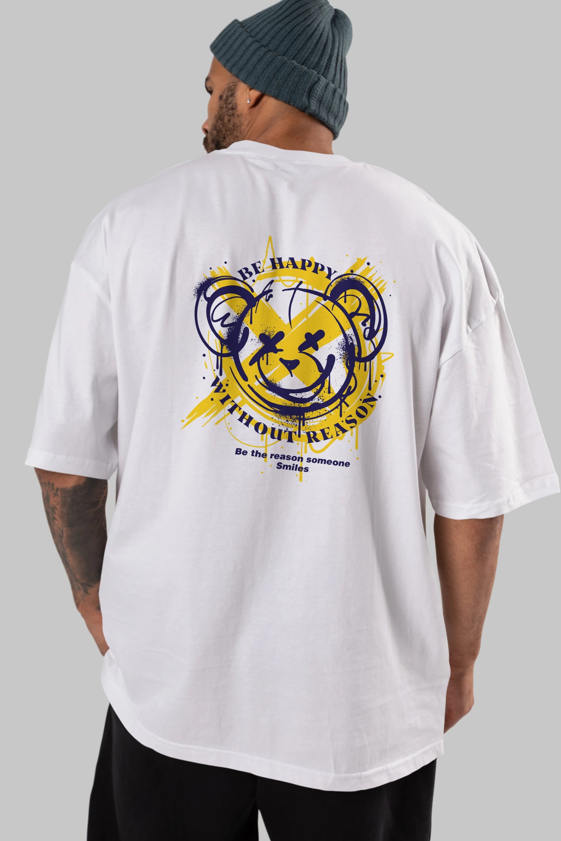 Be Happy Bear 2 Arka Baskılı Oversize t-shirt Erkek Kadın Unisex