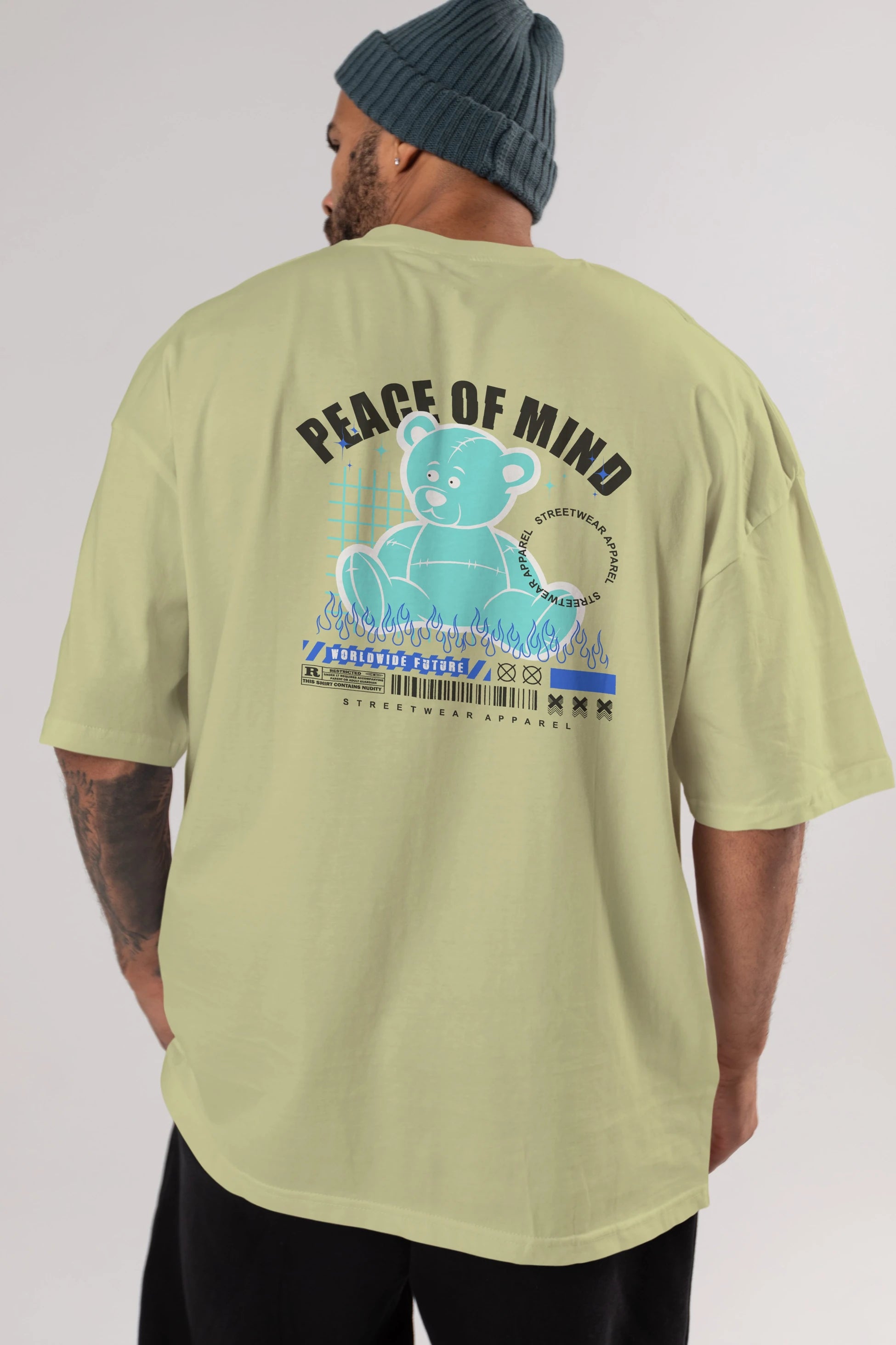 Teddy Bear Peace of Mind Arka Baskılı Oversize t-shirt Erkek Kadın Unisex