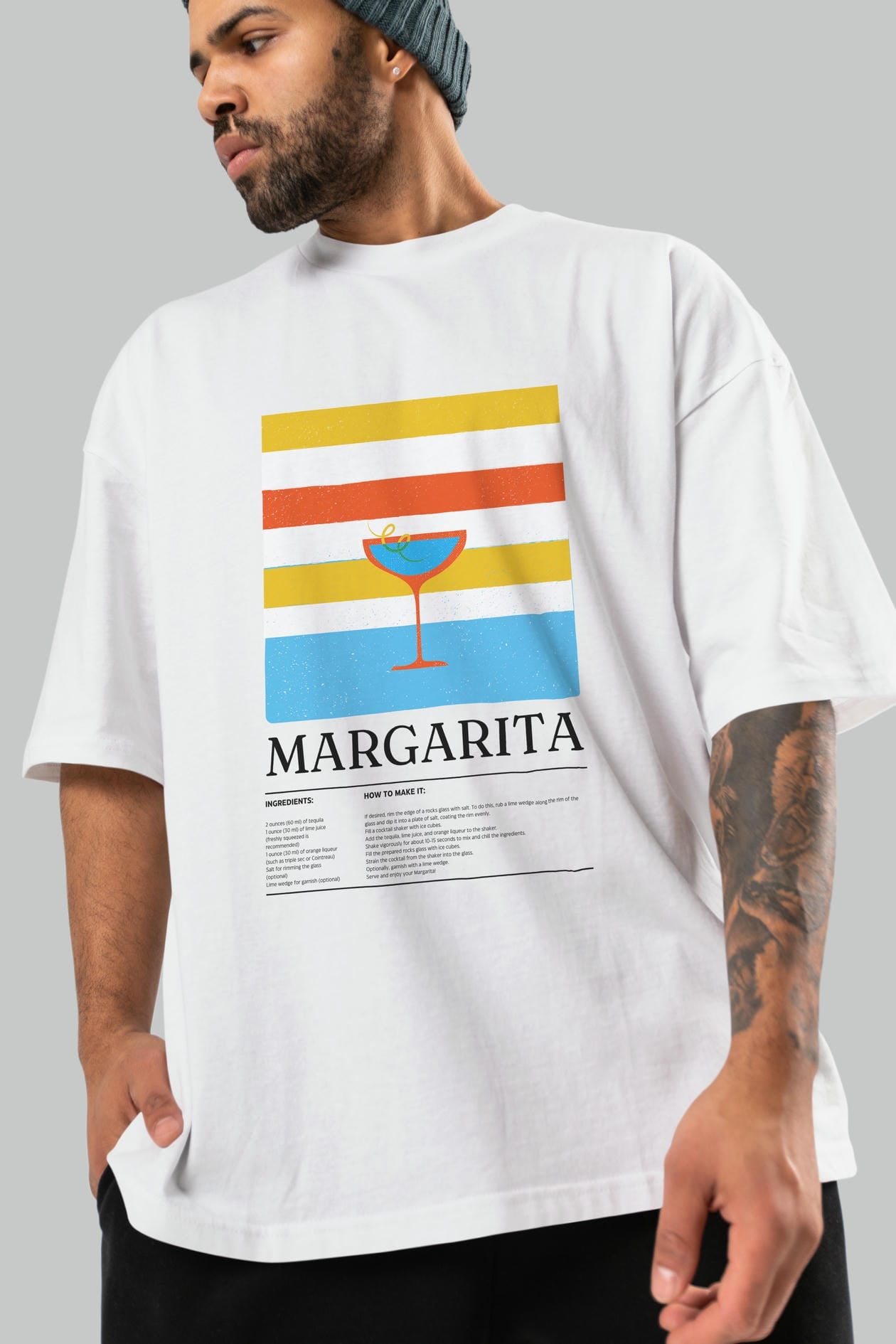 Margarita Kokteyl Ön Baskılı Oversize t-shirt Erkek Kadın %100 Pamuk Bisiklet Yaka tişort