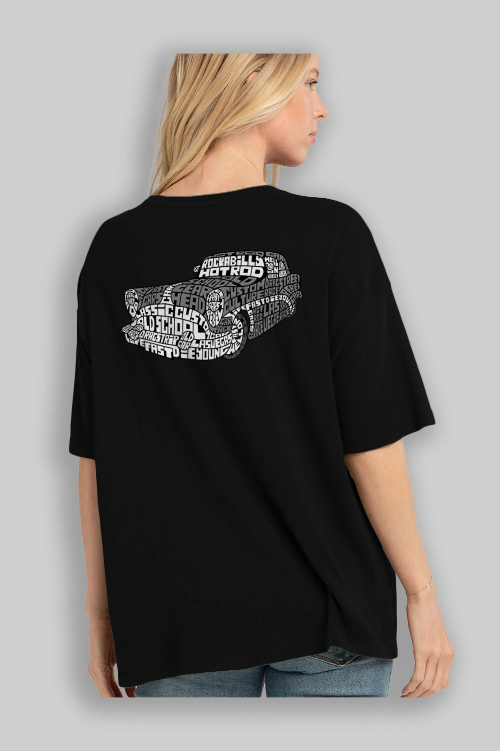 Hotrod Arka Baskılı Oversize t-shirt %100 pamuk Erkek Kadın Unisex