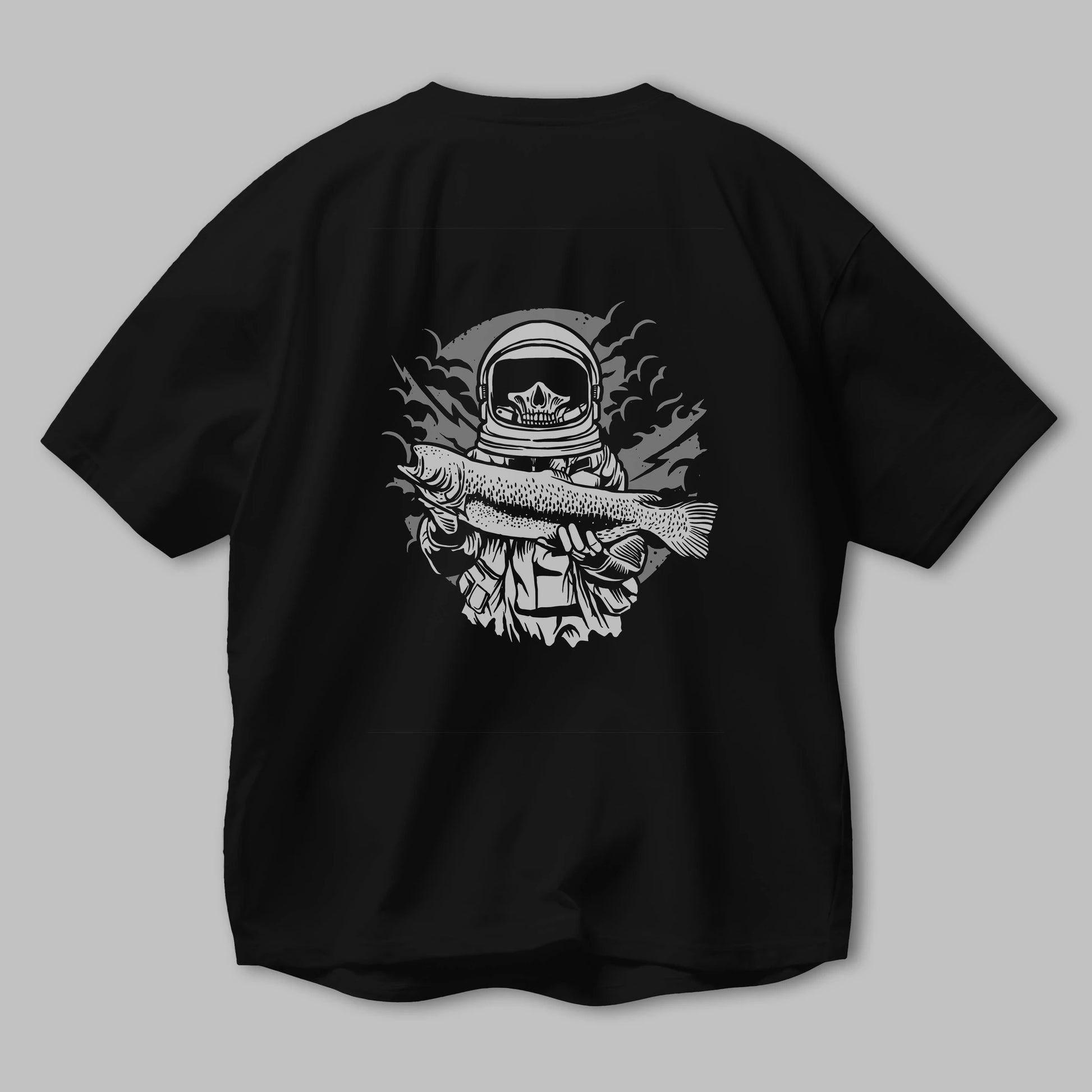 Astronaut Fishing Arka Baskılı Oversize t-shirt Erkek Kadın Unisex %100 Pamuk