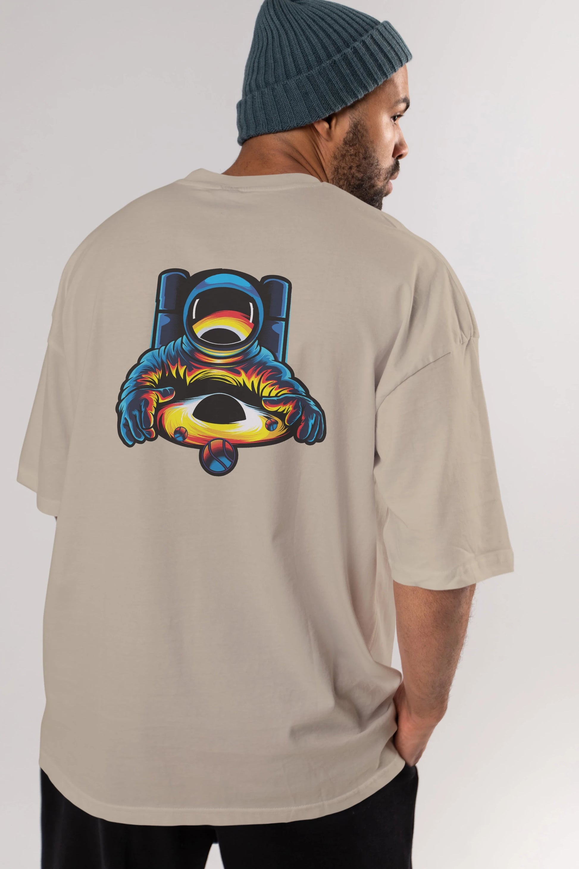 Astronaut & Black Hole Arka Baskılı Oversize t-shirt Erkek Kadın Unisex