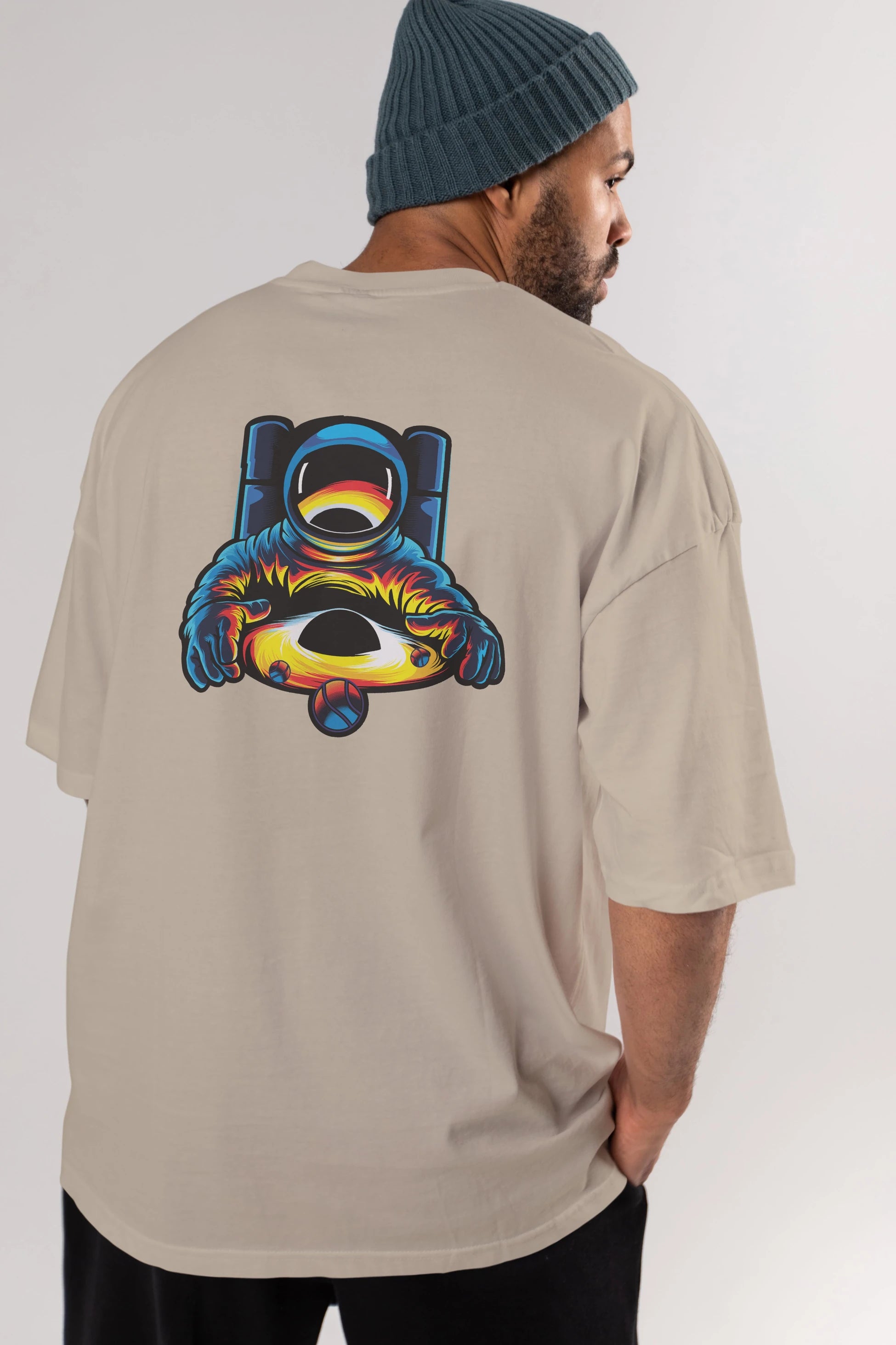 Astronaut & Black Hole Arka Baskılı Oversize t-shirt Erkek Kadın Unisex