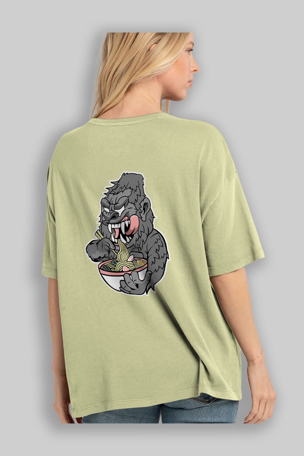 Big Gorilla Ramen Arka Baskılı Oversize t-shirt Erkek Kadın Unisex %100 Pamuk tişort
