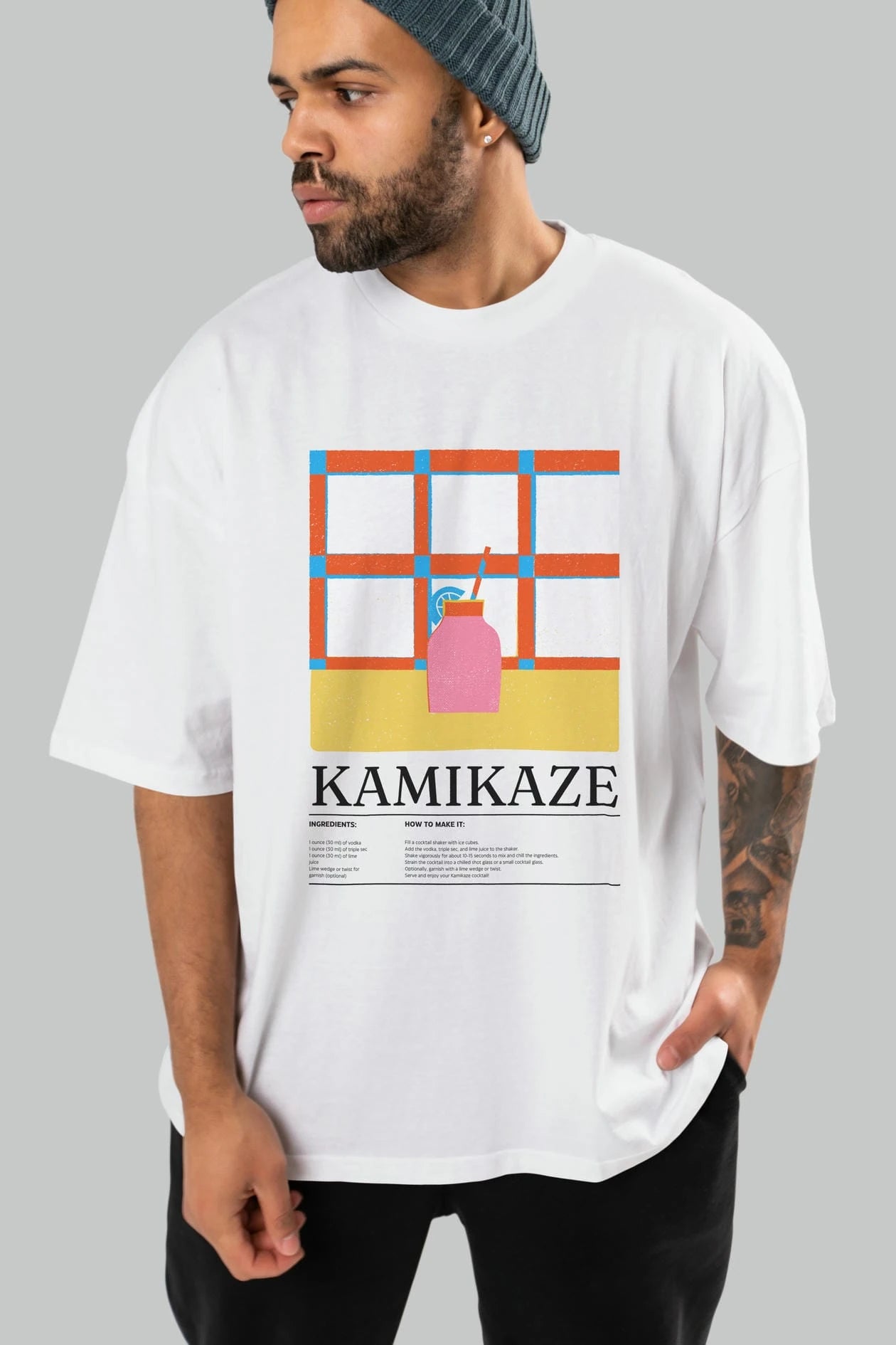 Kamikaze Kokteyl Ön Baskılı Oversize t-shirt Erkek Kadın %100 Pamuk Bisiklet Yaka tişort