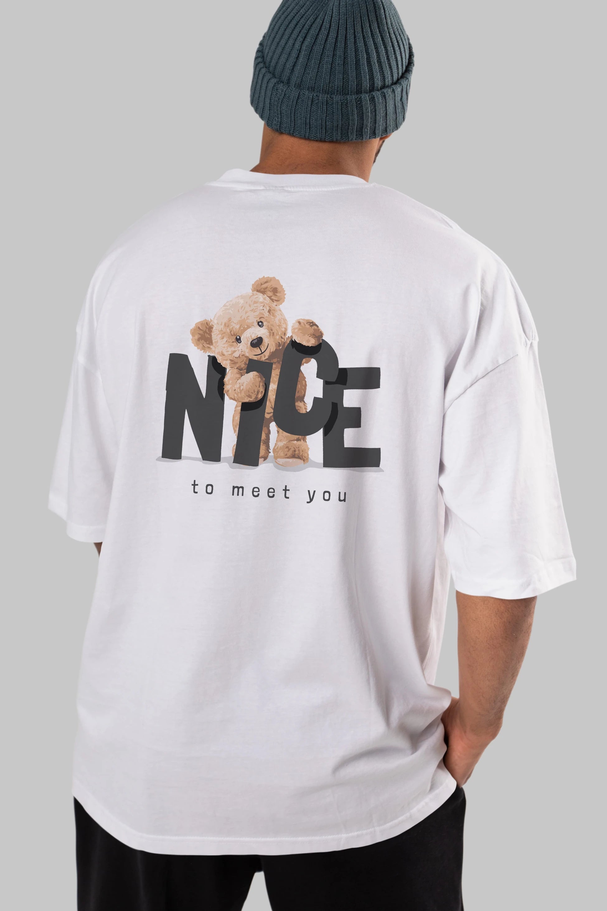 Teddy Nıce To Meet You Arka Baskılı Oversize t-shirt Erkek Kadın Unisex %100 Pamuk