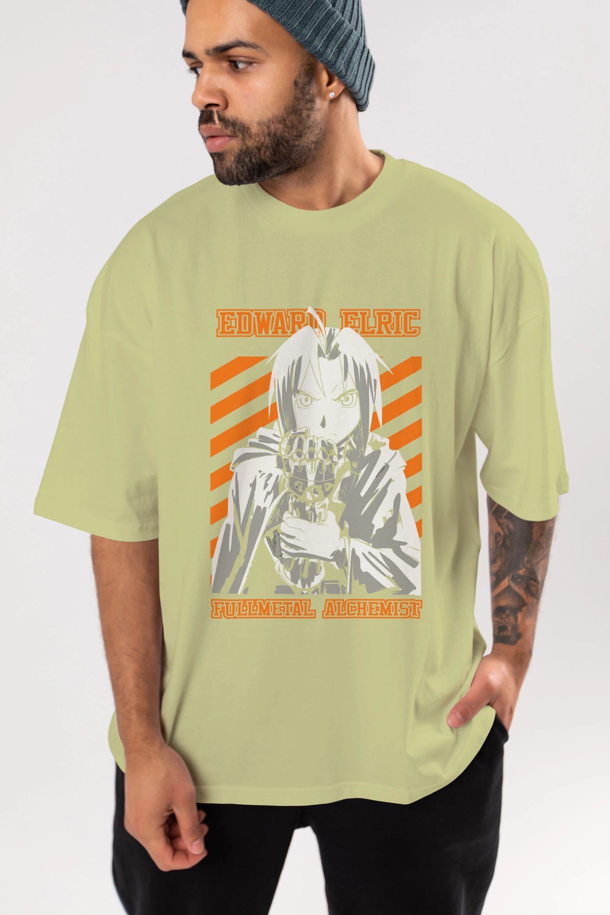 EDWARD ELRIC Anime Ön Baskılı Oversize t-shirt %100 pamuk Erkek Kadın Unisex