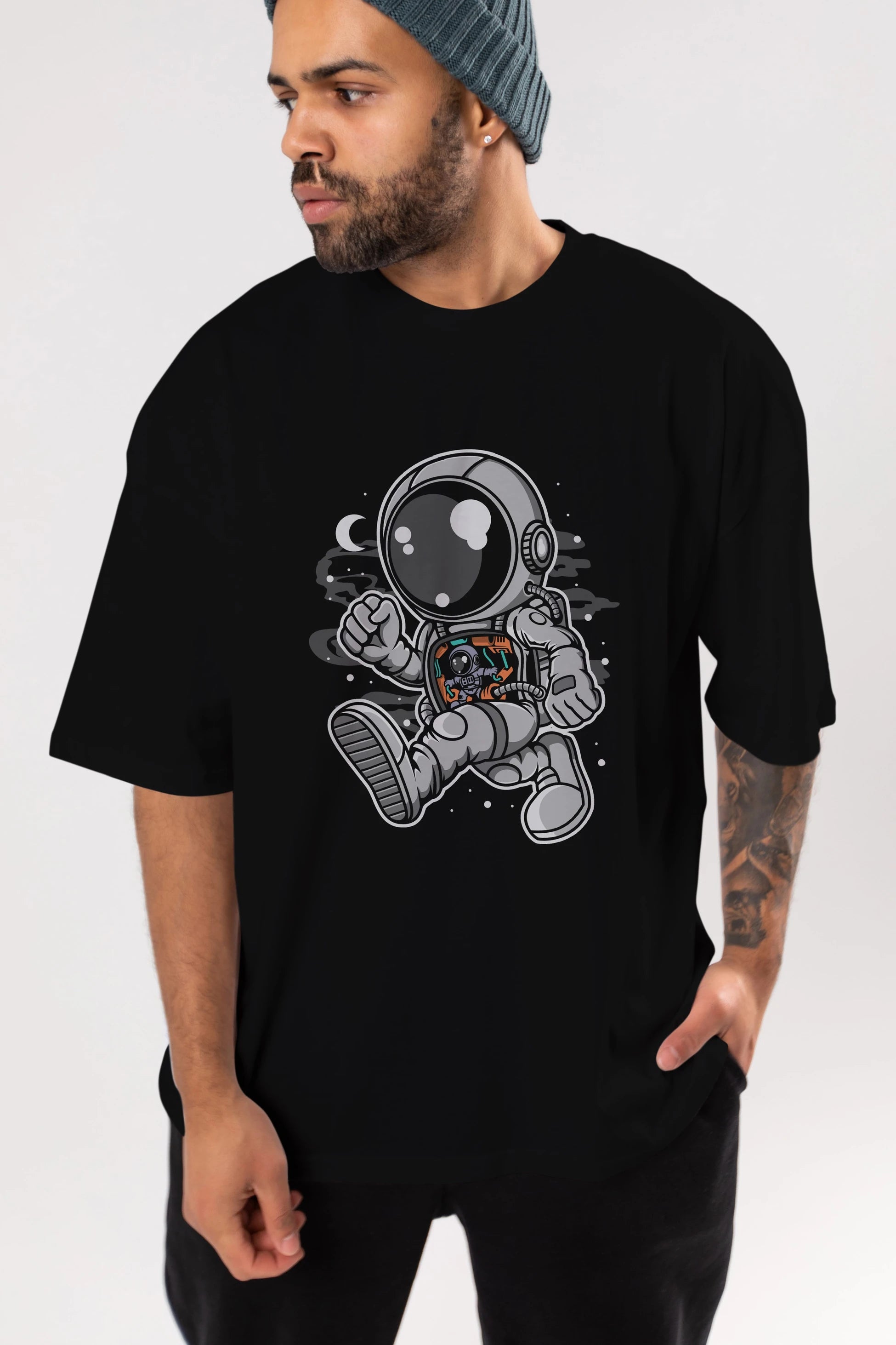 Astronaut Robotic Machine Ön Baskılı Oversize t-shirt Erkek Kadın Unisex