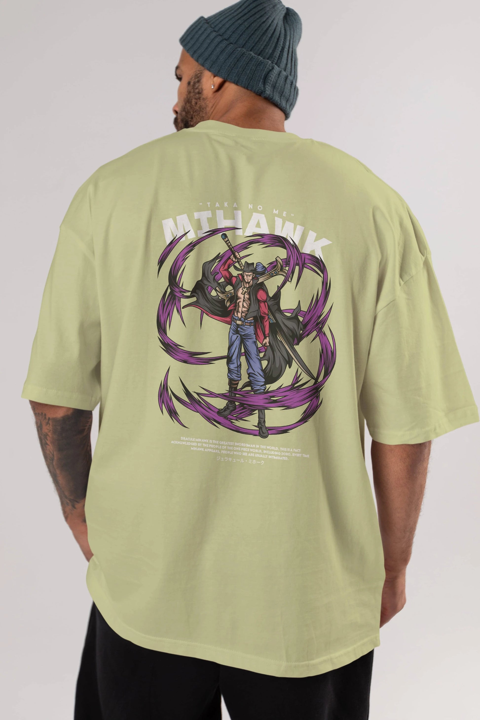 Mihawk Anime Arka Baskılı Oversize t-shirt Erkek Kadın Unisex