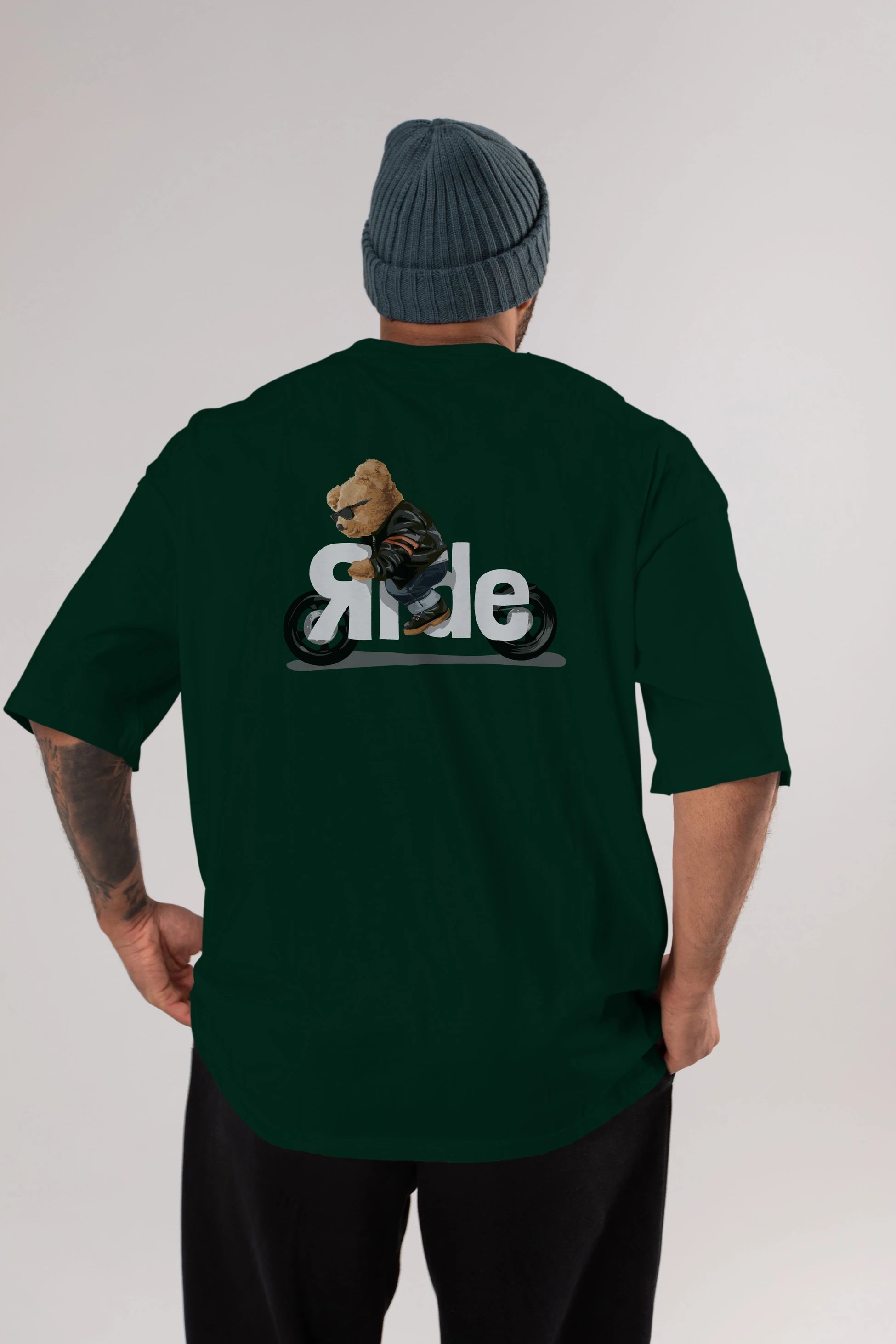 Teddy Bear Ride Arka Baskılı Oversize t-shirt Erkek Kadın Unisex %100 Pamuk