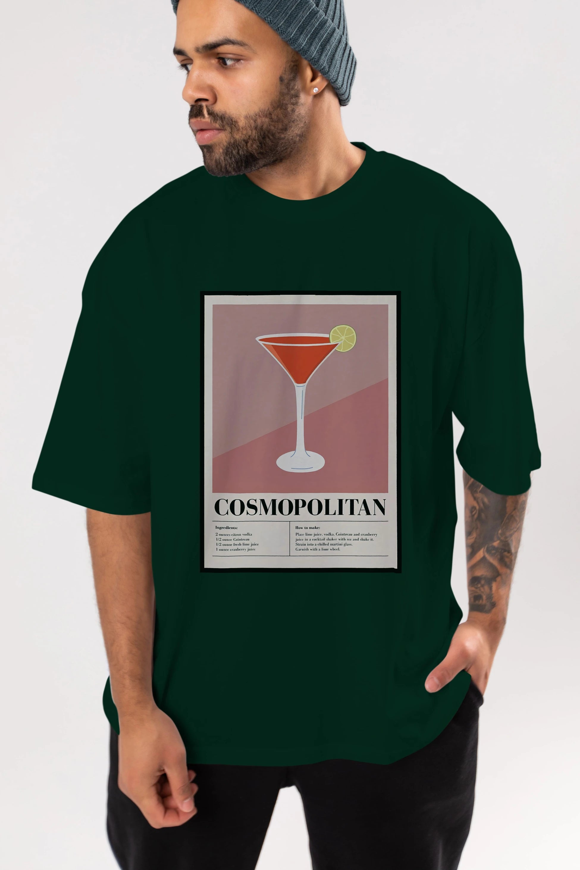 Cosmopolitan 3 Ön Baskılı Oversize t-shirt Erkek Kadın Unisex %100 Pamuk Bisiklet Yaka tişort