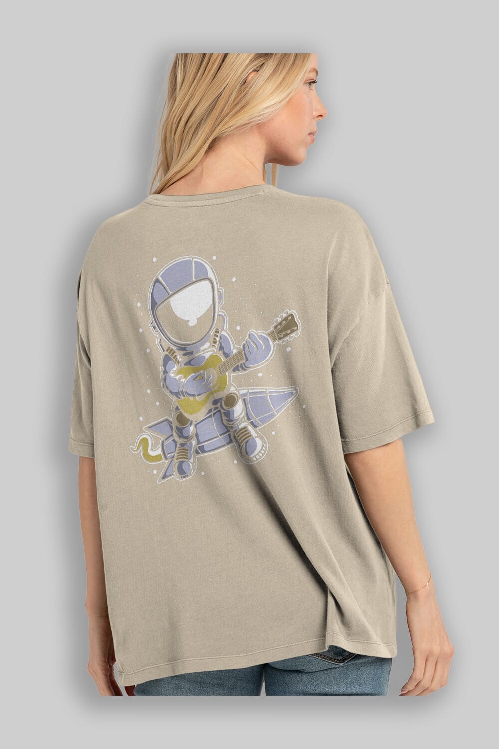 Astronaut Guitar (2) Arka Baskılı Oversize t-shirt Erkek Kadın Unisex