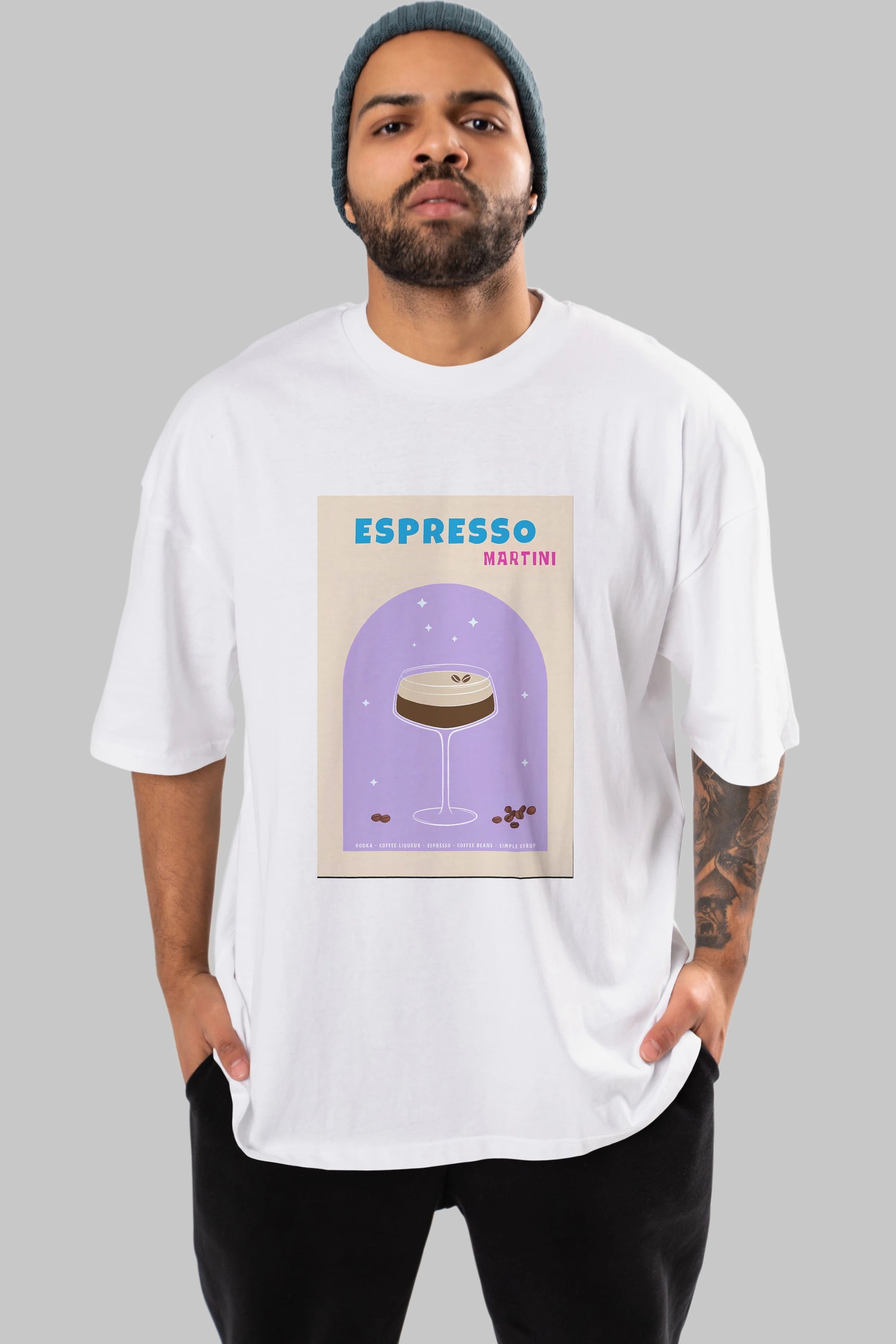 Espresso Martini 5 Ön Baskılı Oversize t-shirt Erkek Kadın Unisex %100 Pamuk Bisiklet Yaka tişort