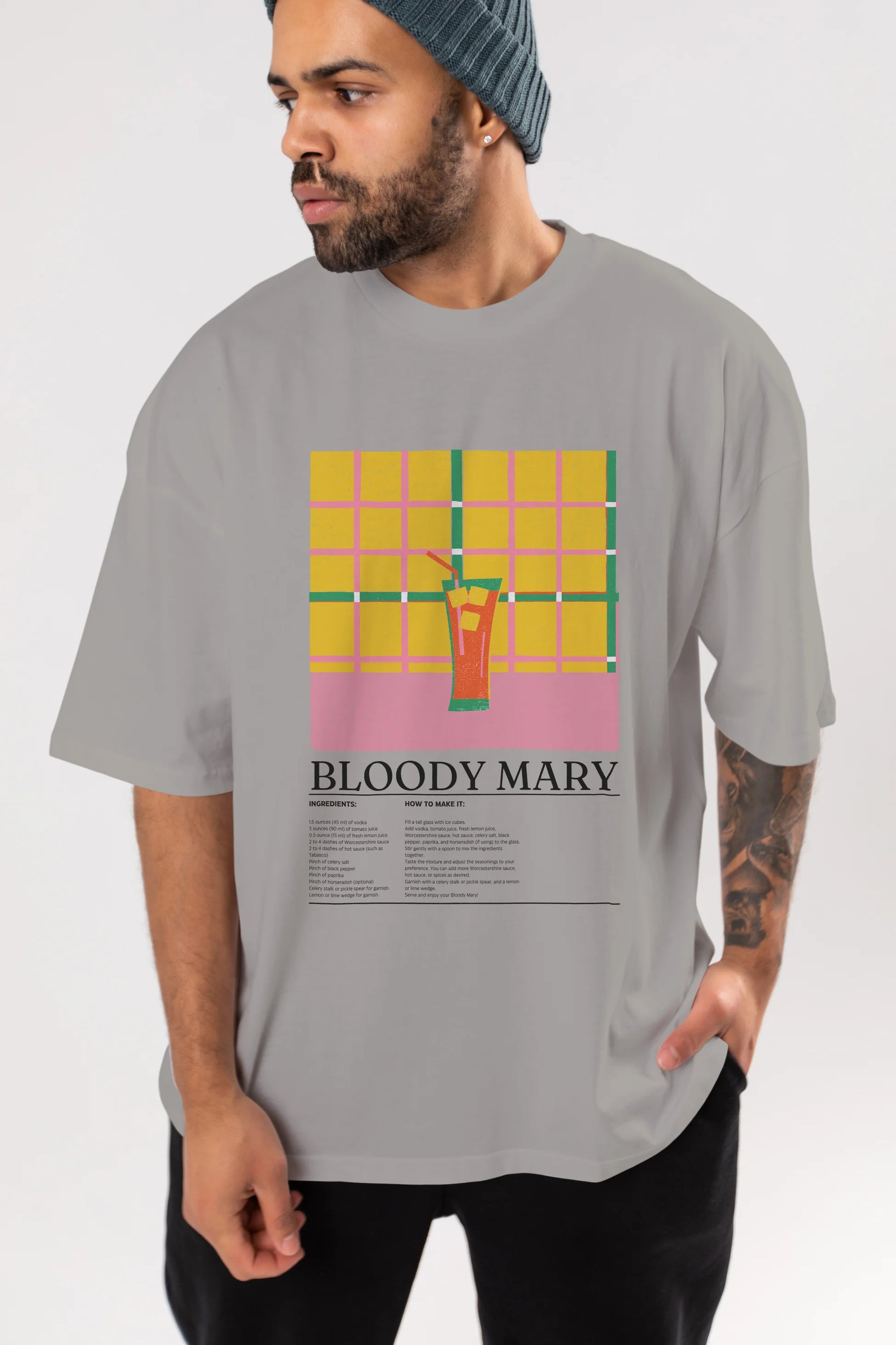 Bloody Mary Kokteyl Ön Baskılı Oversize t-shirt Erkek Kadın %100 Pamuk Bisiklet Yaka tişort