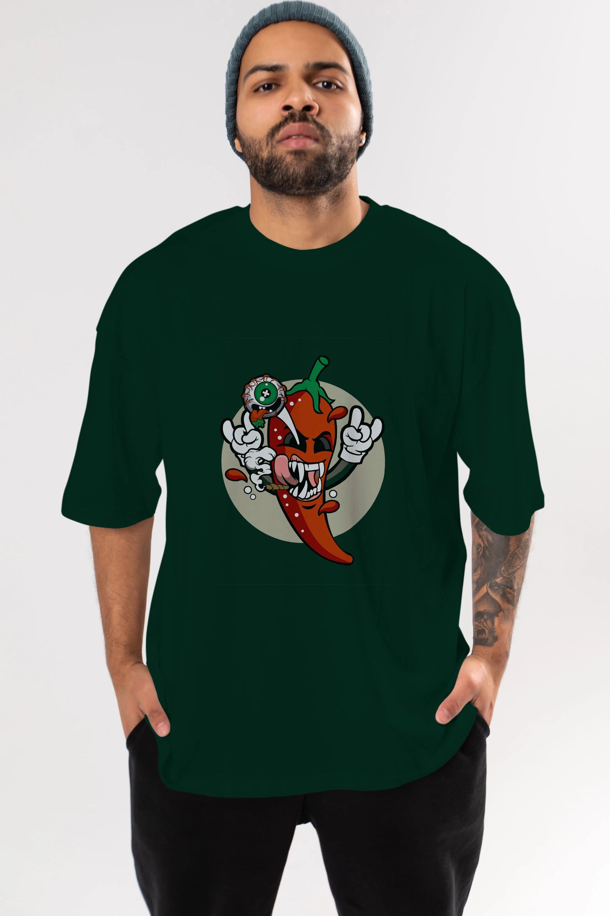 Chili Monster Ön Baskılı Oversize t-shirt Erkek Kadın Unisex %100 Pamuk tişort