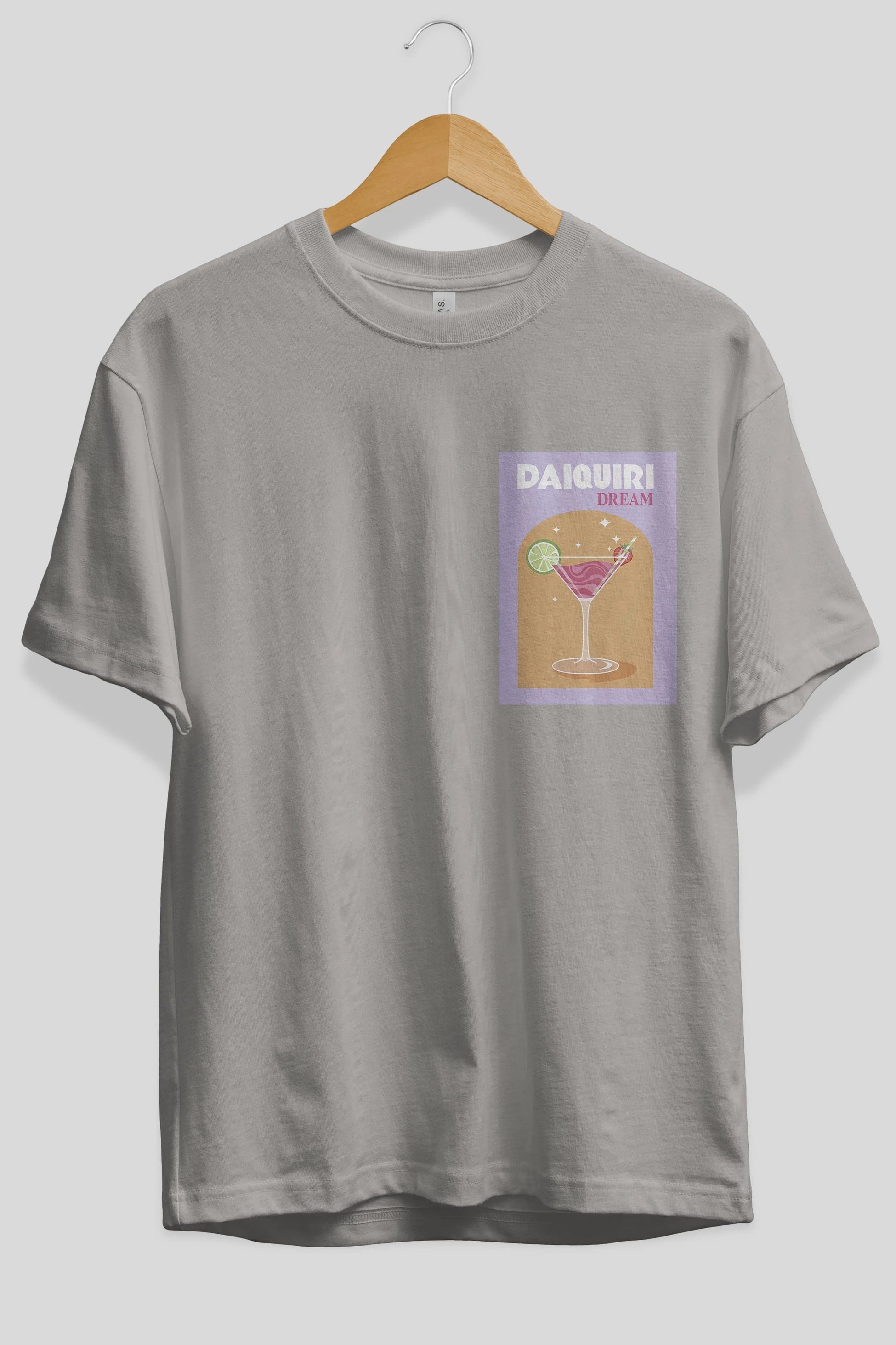 Daiquiri Dream Ön Sol Baskılı Oversize t-shirt Erkek Kadın Unisex %100 Pamuk Bisiklet Yaka tişort