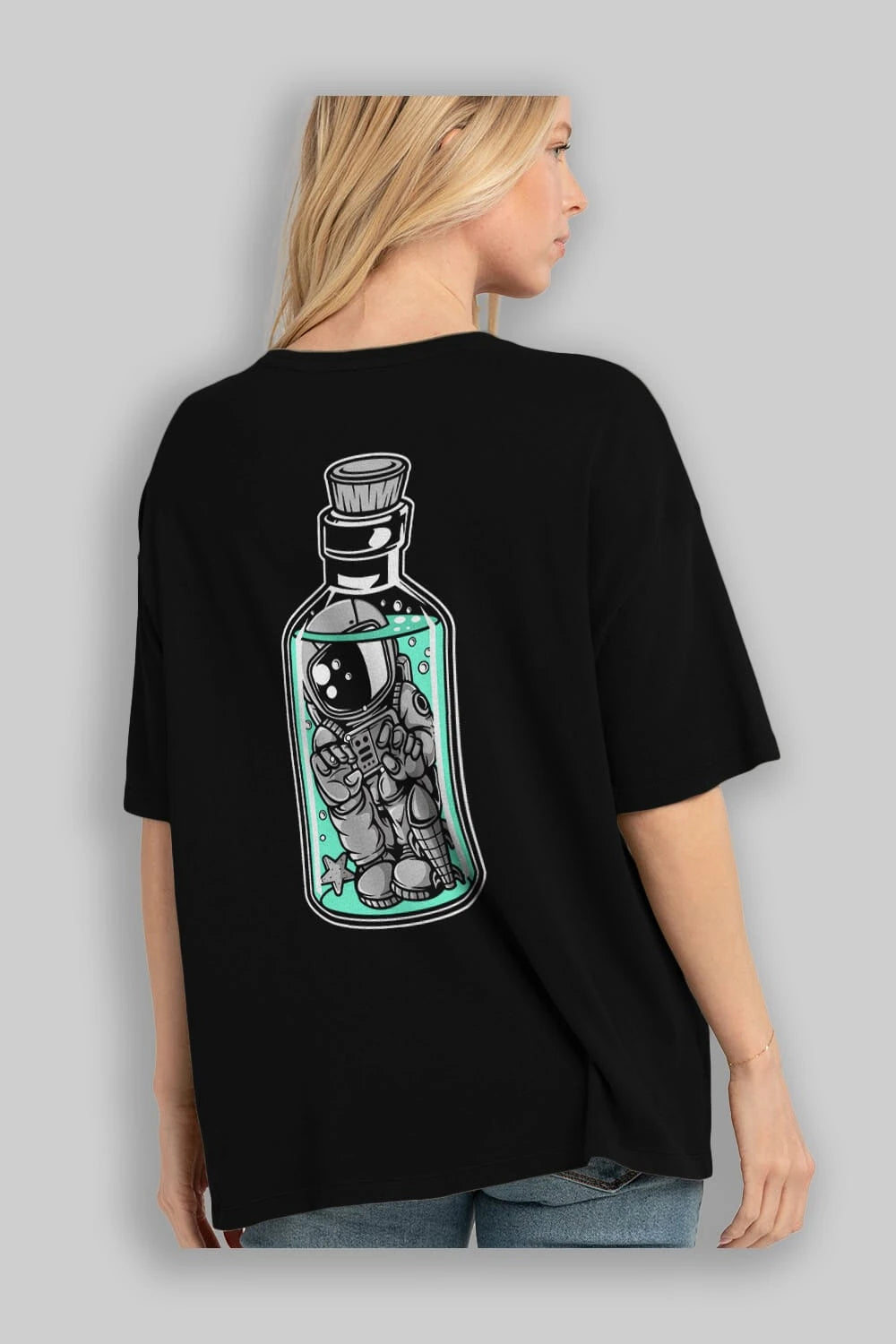 Astronaut in The Bottle Arka Baskılı Oversize t-shirt Erkek Kadın Unisex
