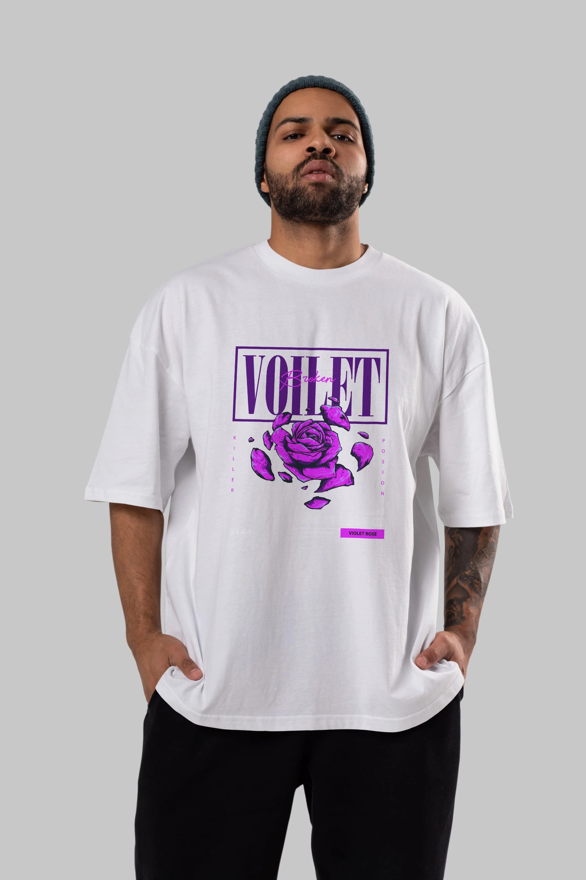 Voilet Broken Ön Baskılı Oversize t-shirt Erkek Kadın Unisex