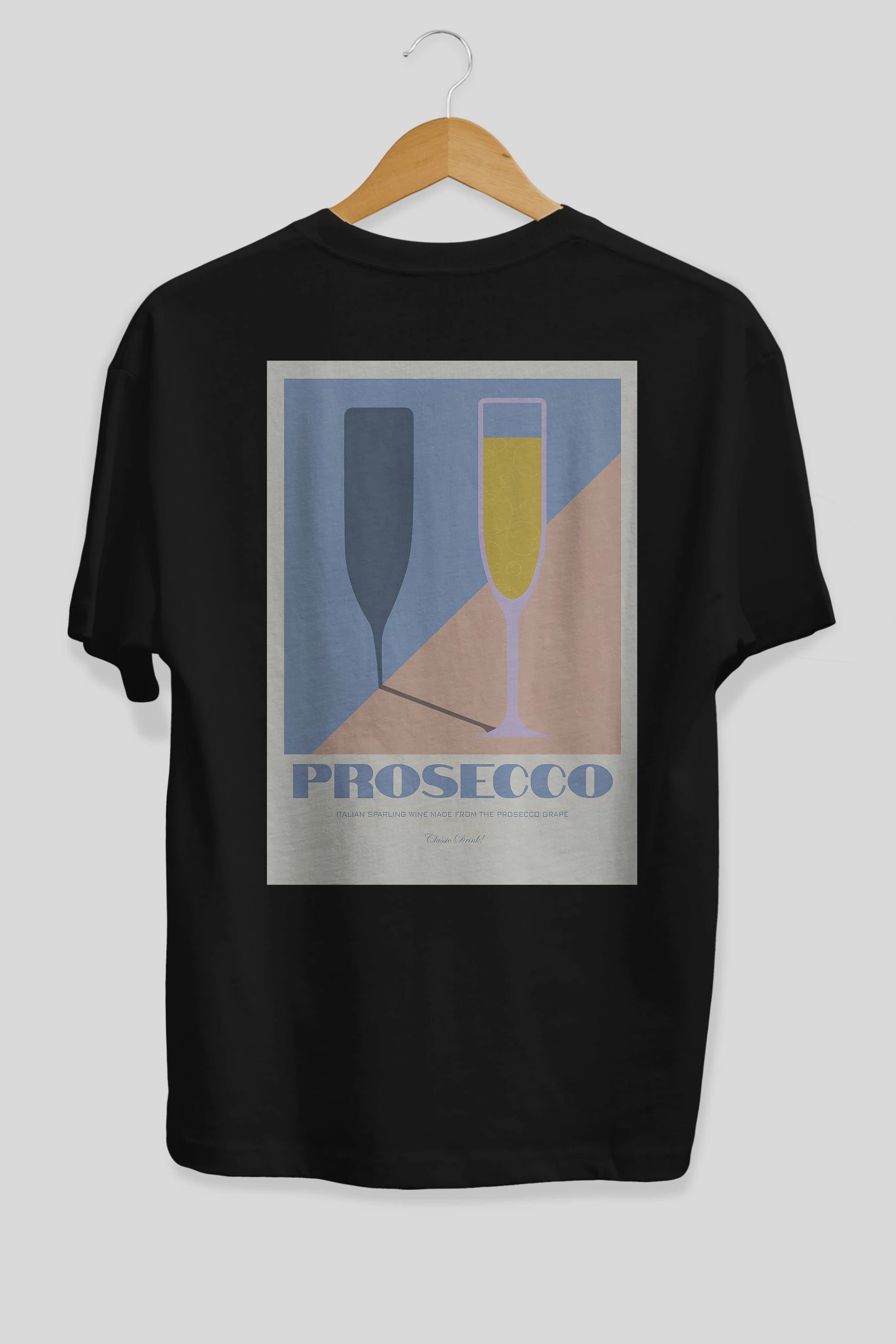 Prosecco Arka Baskılı Oversize t-shirt Erkek Kadın Unisex %100 Pamuk Bisiklet Yaka tişort