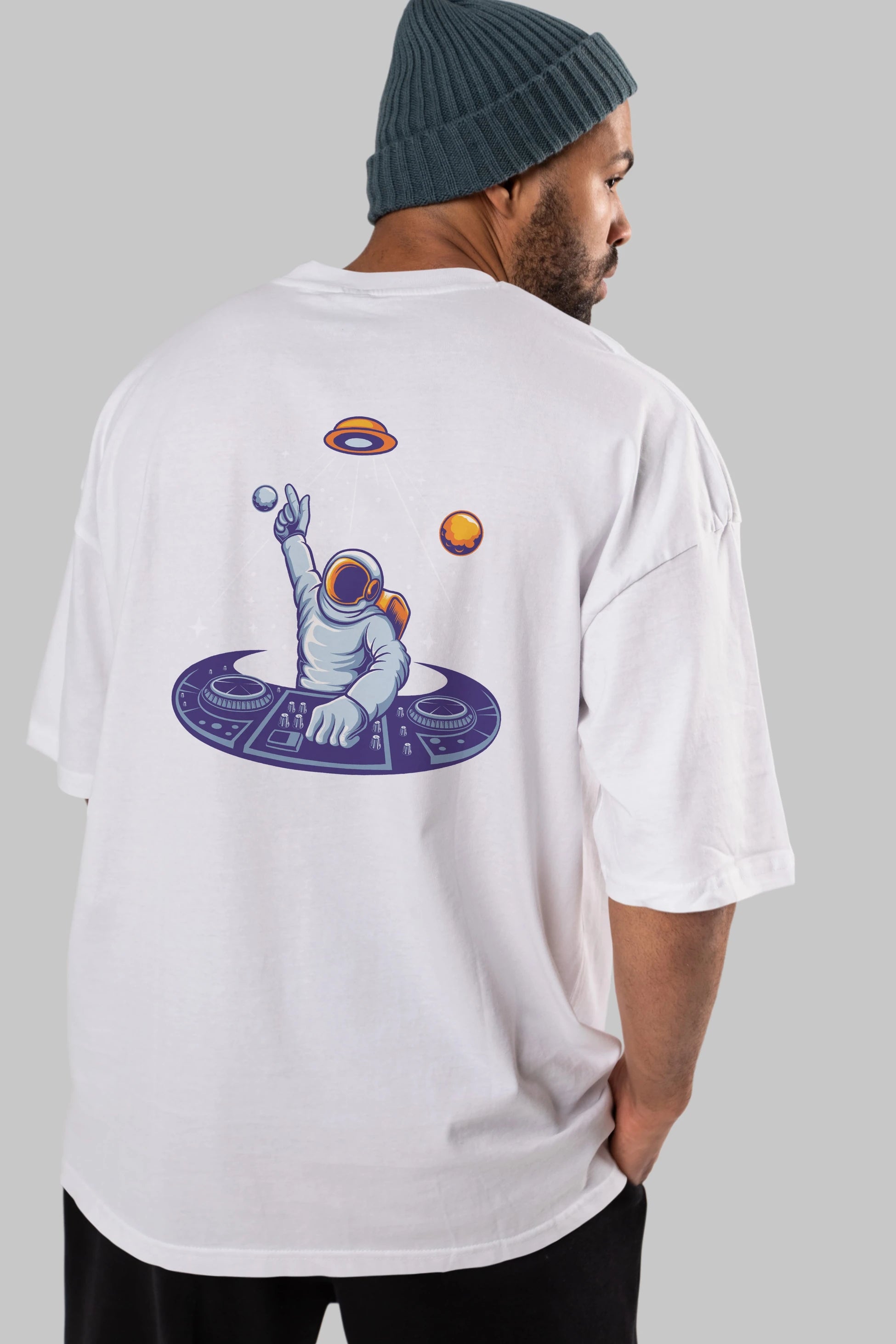 Astronaut Disk Jockey Party Arka Baskılı Oversize t-shirt Erkek Kadın Unisex
