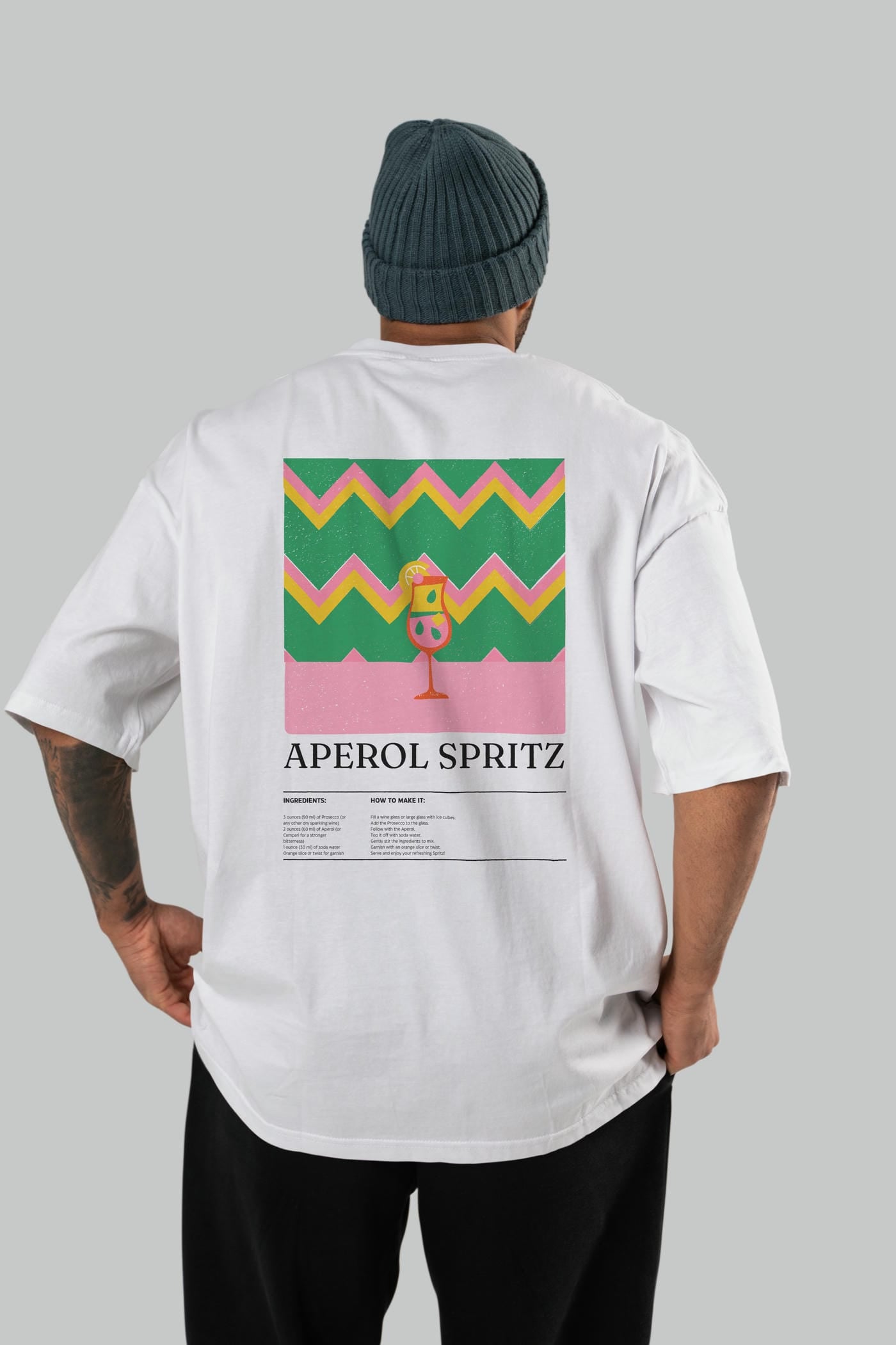 Aperol Spritz Kokteyl Serisi Arka Baskılı Oversize t-shirt Erkek Kadın %100 Pamuk Bisiklet Yaka tişort