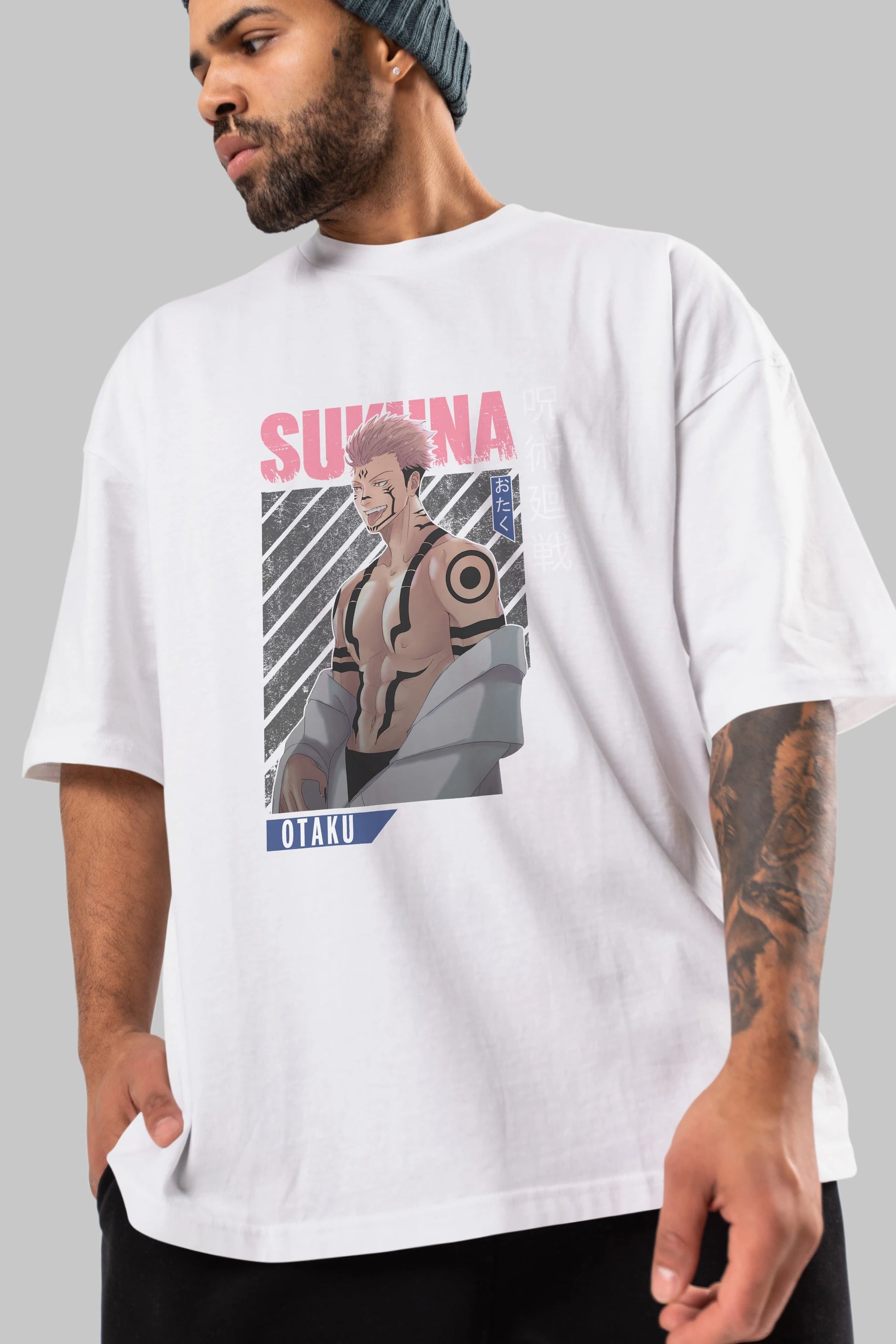 Sukuna Ryoumen Anime Ön Baskılı Oversize t-shirt %100 pamuk Erkek Kadın Unisex