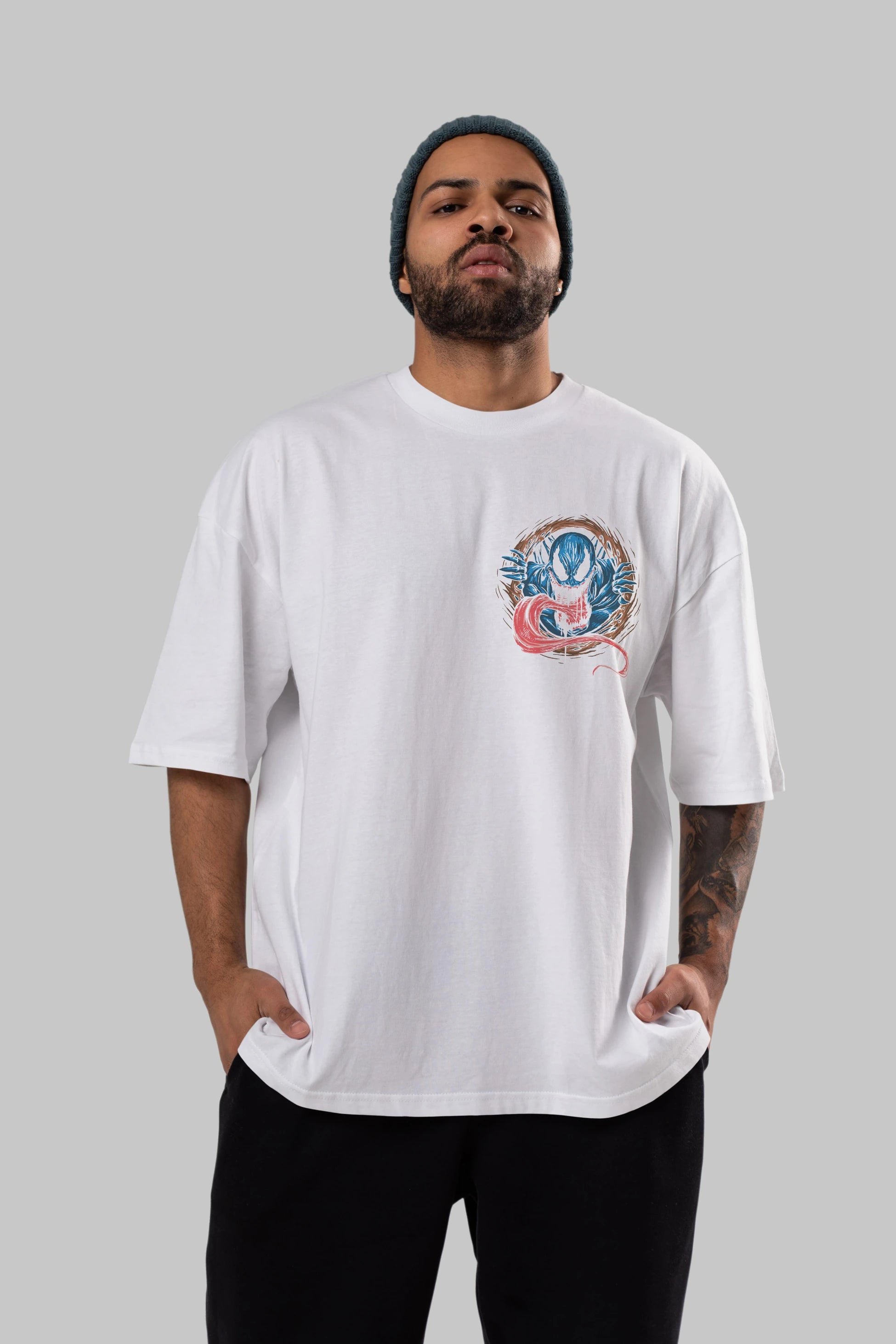 Venom (7) Ön Sol Baskılı Oversize t-shirt Erkek Kadın Unisex %100 Pamuk Bisiklet Yaka tişort