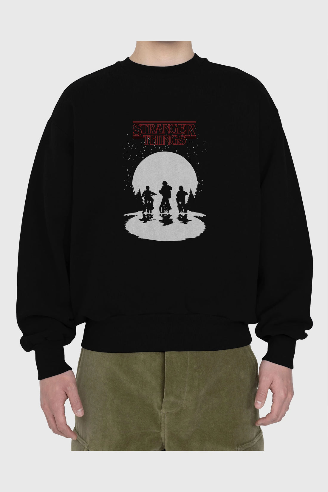 Stranger Things Ön Baskılı Oversize Sweatshirt Erkek Kadın Unisex