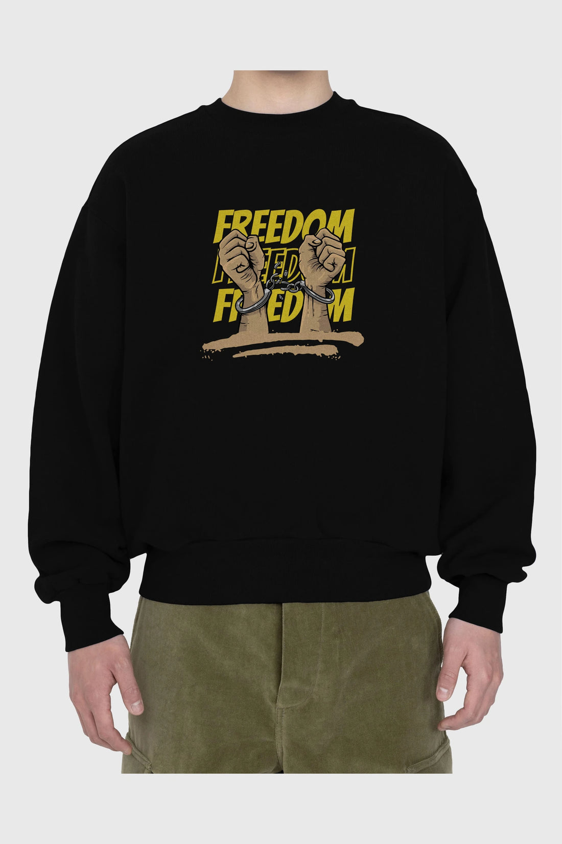 Freedom Yazılı Ön Baskılı Oversize Sweatshirt Erkek Kadın Unisex