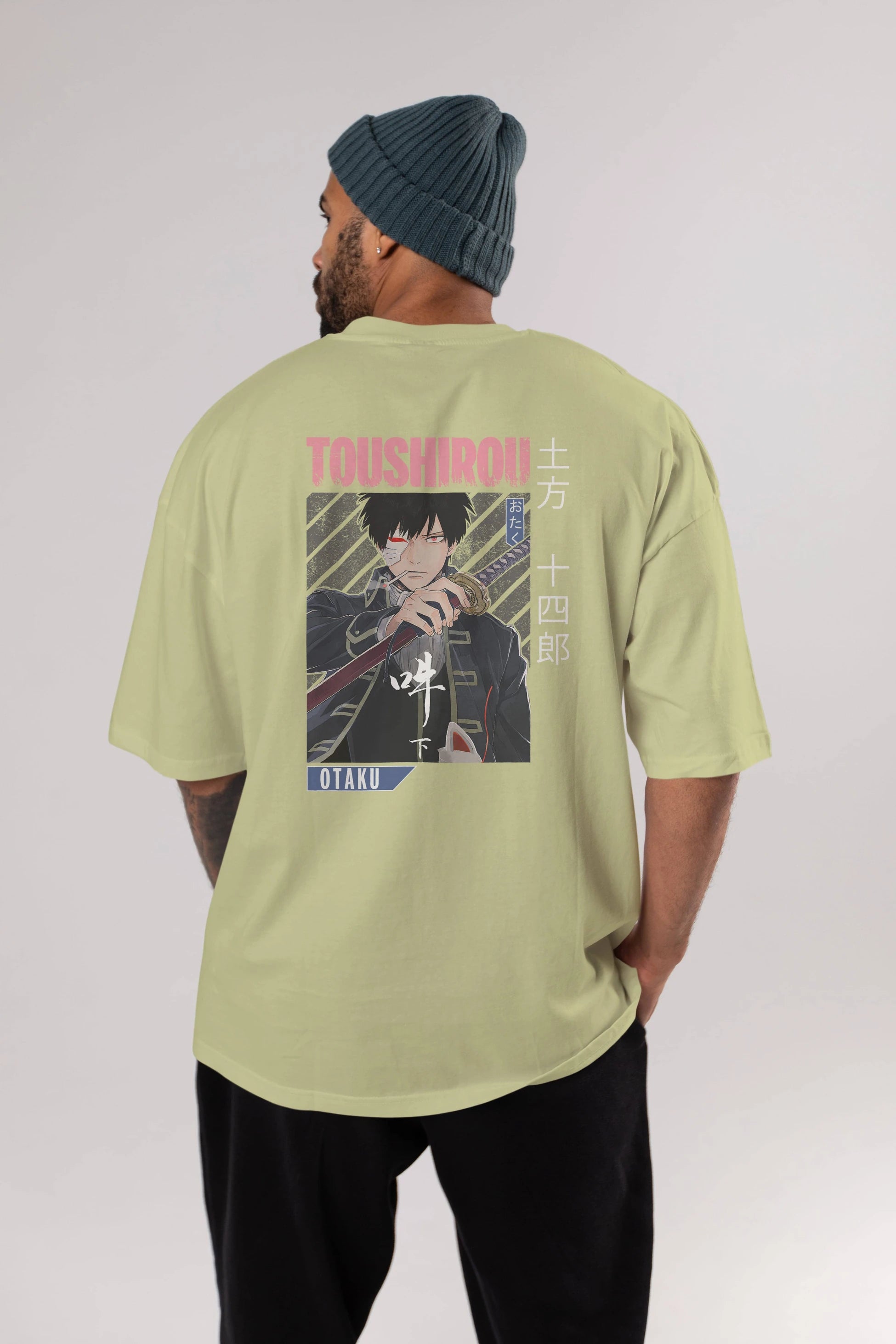 Toushirou Hijikata 1 Anime Arka Baskılı Oversize t-shirt Erkek Kadın Unisex