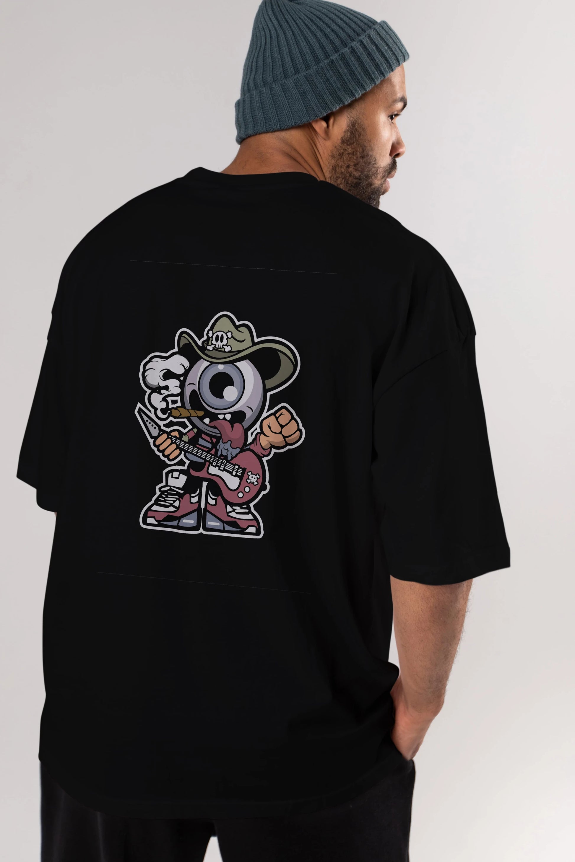 Eyeball Rockstar Cowboy Arka Baskılı Oversize t-shirt Erkek Kadın Unisex %100 Pamuk tişort