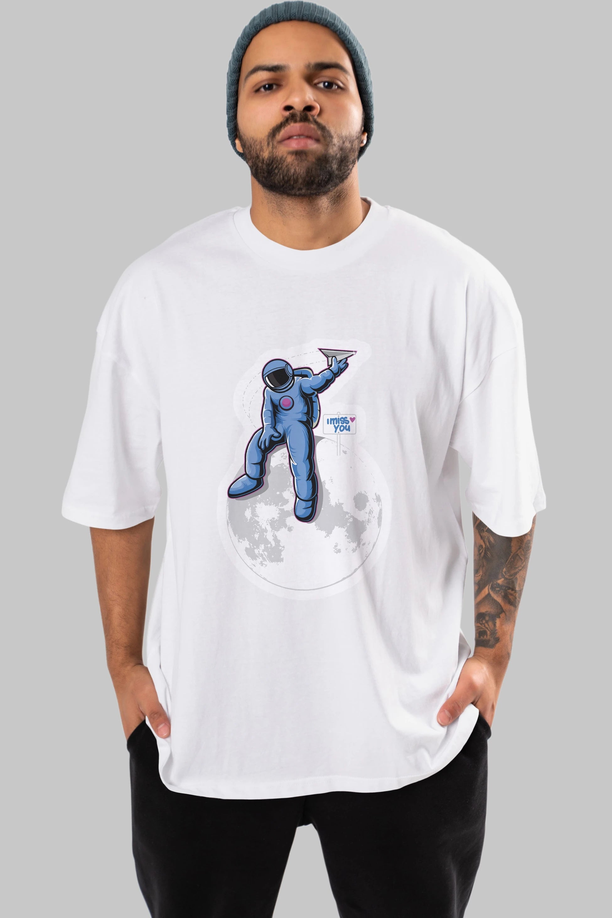 Astro Missing Earth Sticker Ön Baskılı Oversize t-shirt Erkek Kadın Unisex