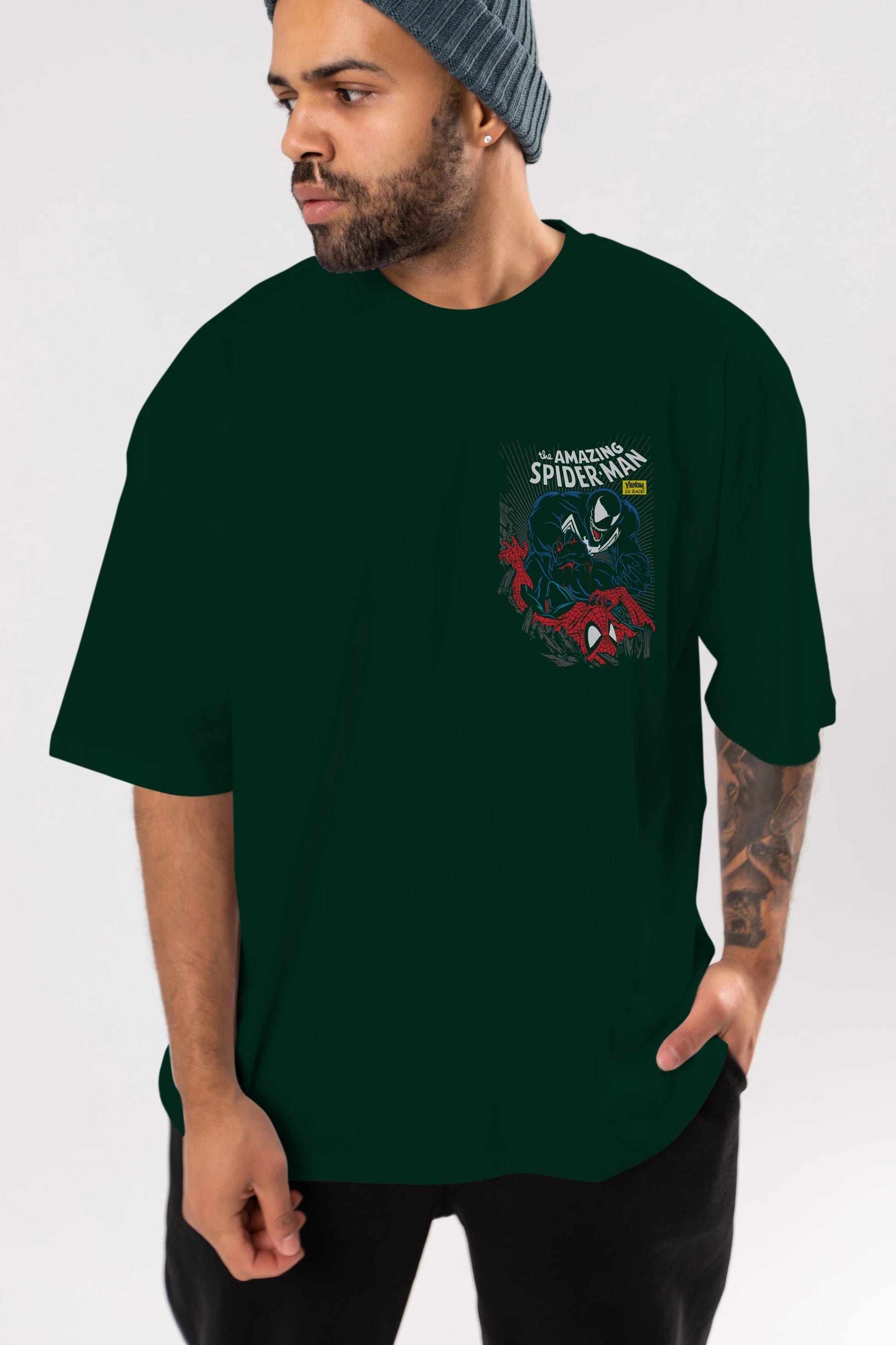 Venom (19) Ön Sol Baskılı Oversize t-shirt Erkek Kadın Unisex %100 Pamuk Bisiklet Yaka tişort