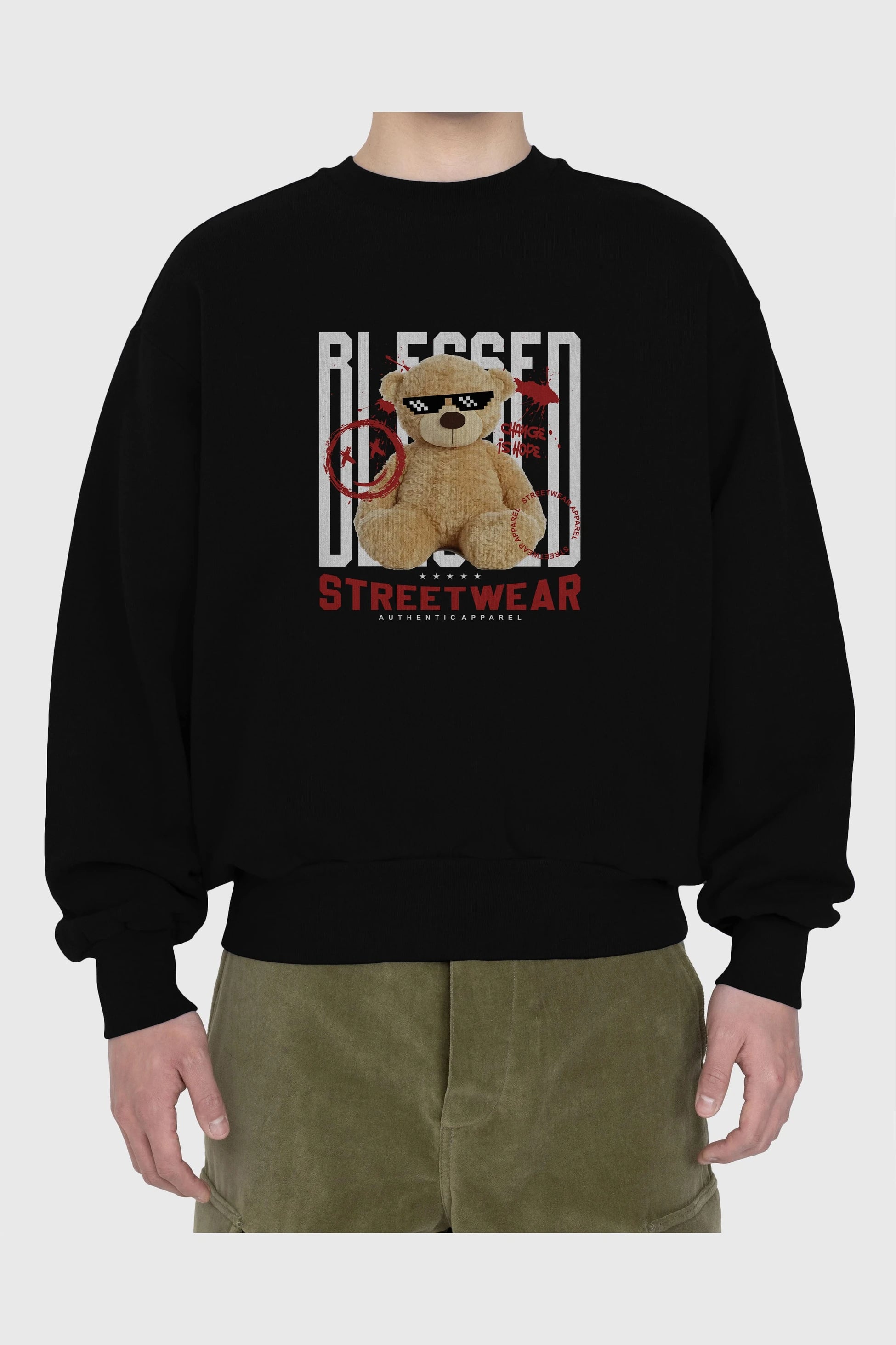 Blessed Bear Ön Baskılı Oversize Sweatshirt Erkek Kadın Unisex