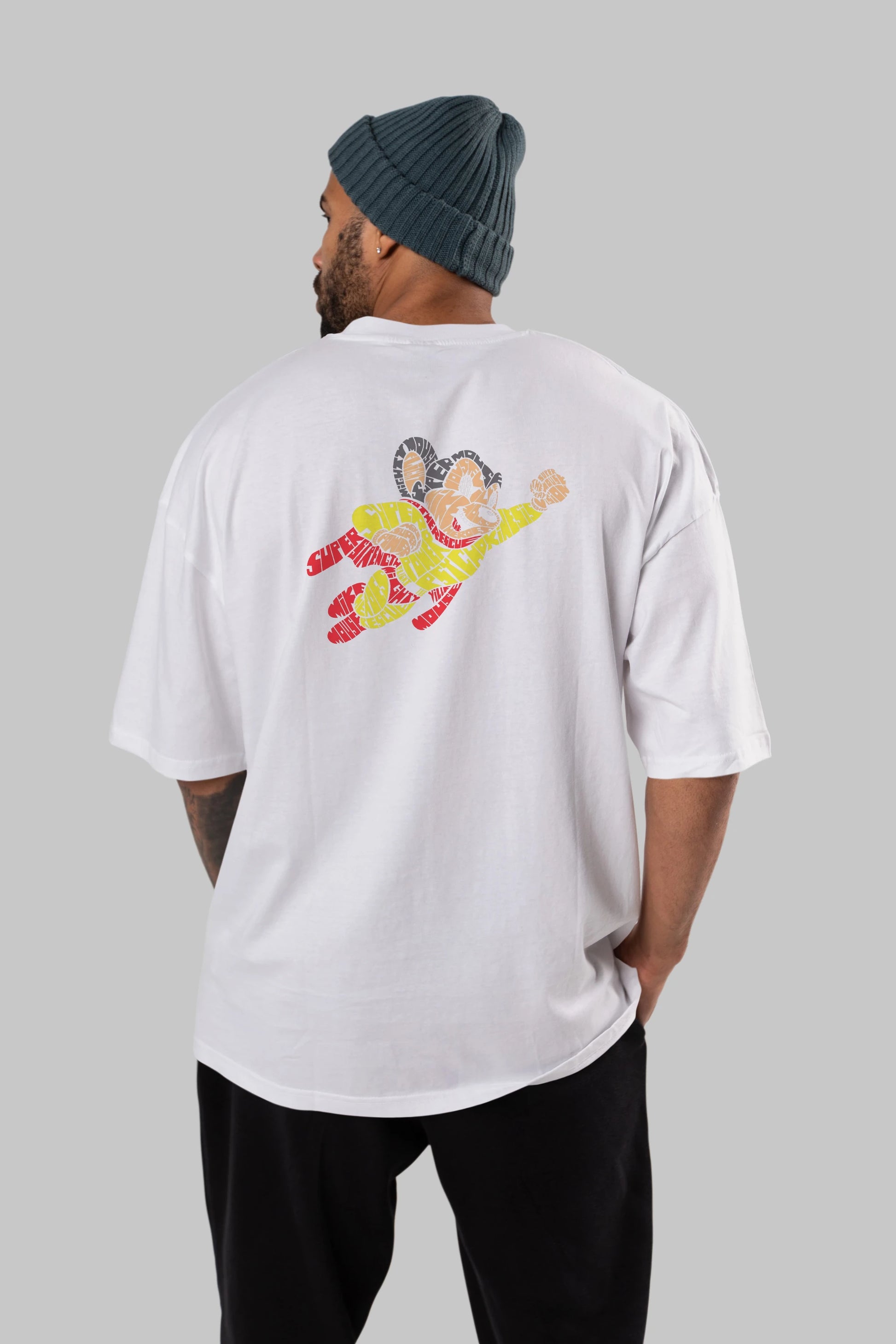 Mighty Mouse Arka Baskılı Oversize t-shirt %100 pamuk Erkek Kadın Unisex