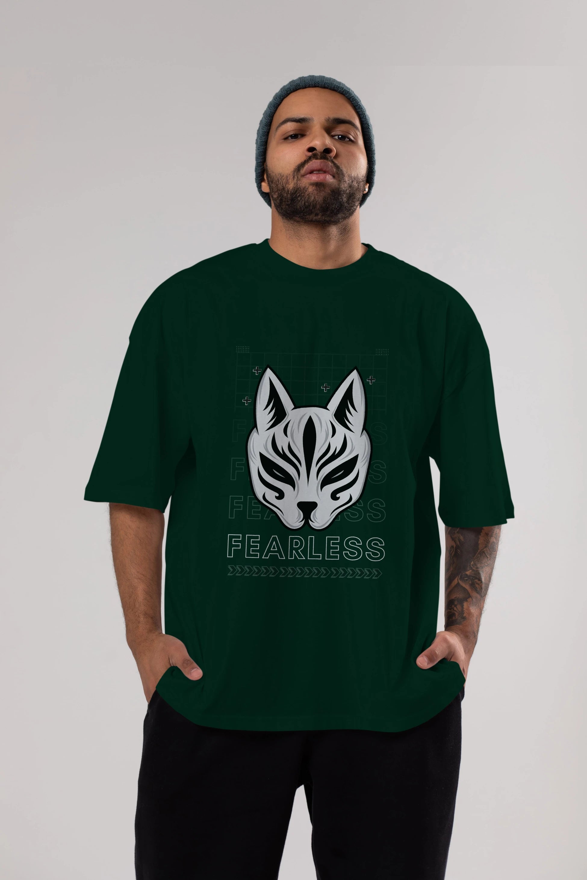 Fearless Yazılı Ön Baskılı Oversize t-shirt Erkek Kadın Unisex